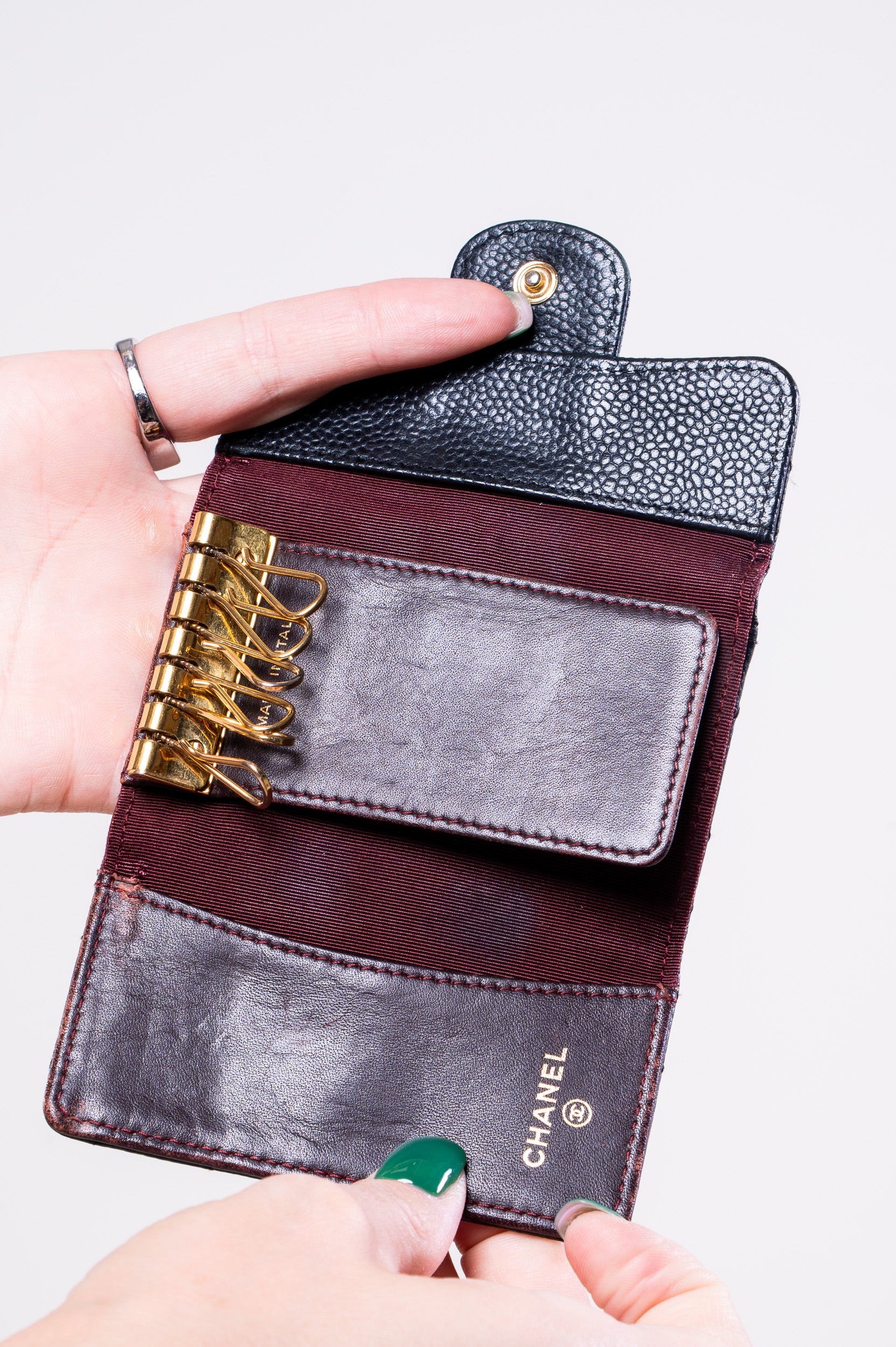 Inside view of Chanel Black 6 Key Ring and Card Holder