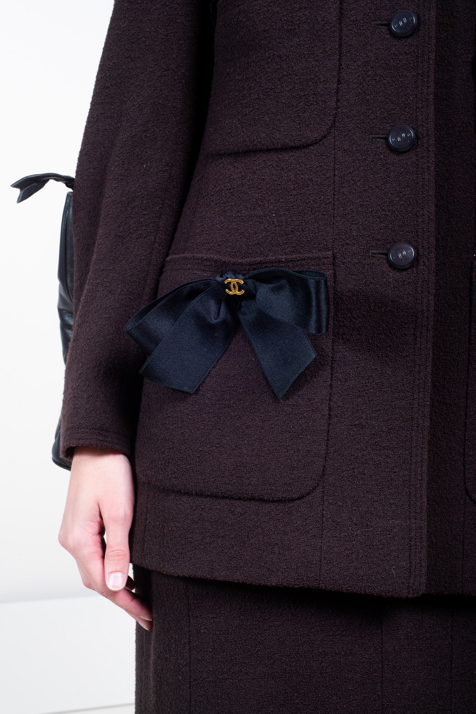 Black Ribbon Bow with Gold CC Pin