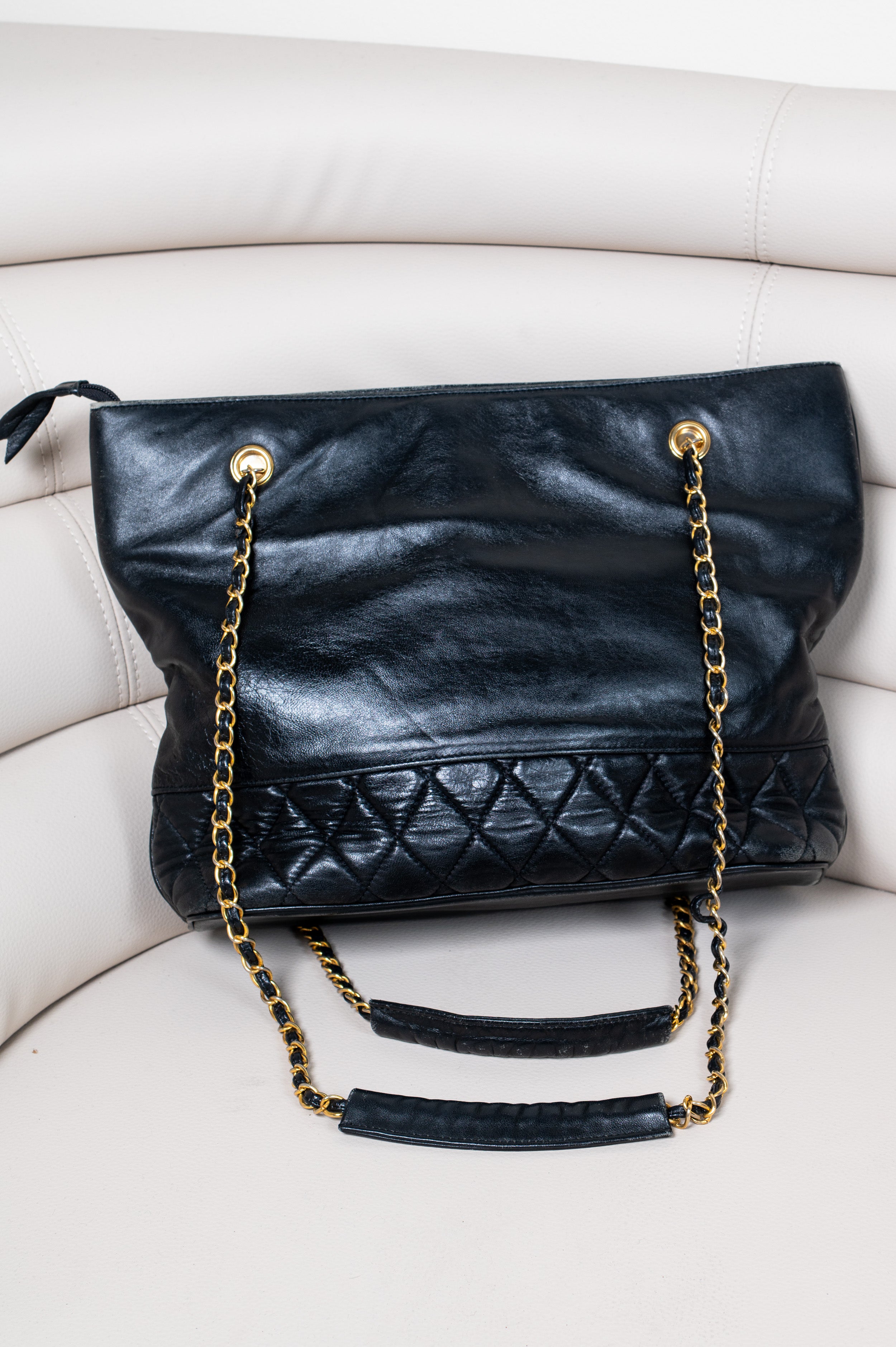 Black Calfskin Chain Shoulder Bag