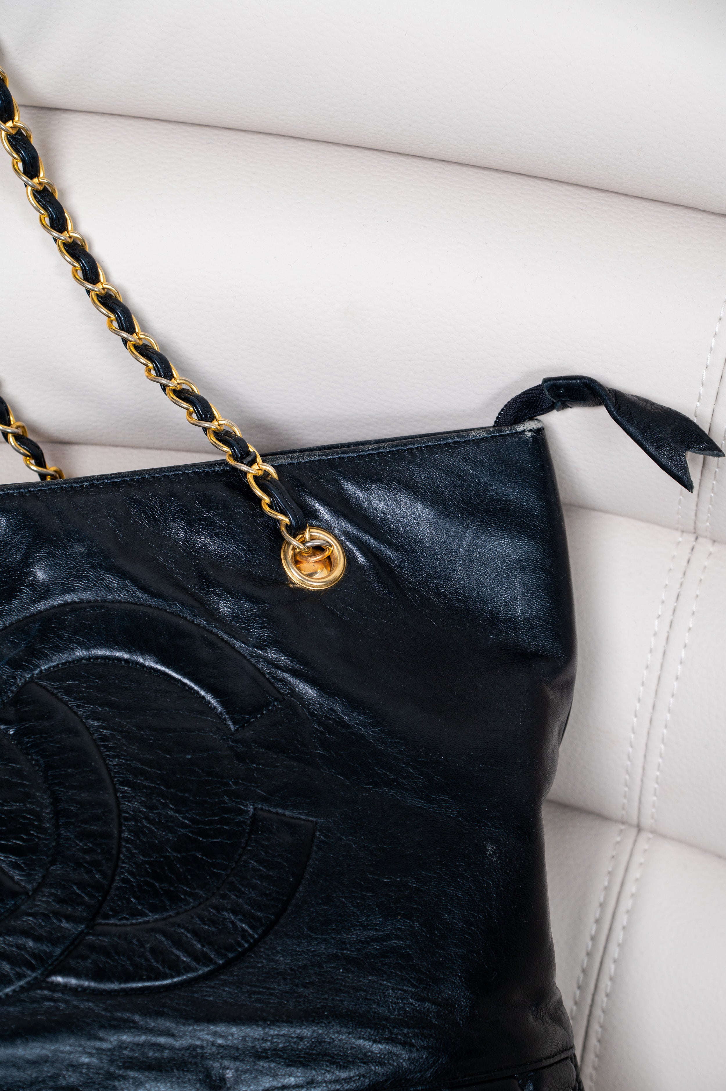 Black Calfskin Chain Shoulder Bag