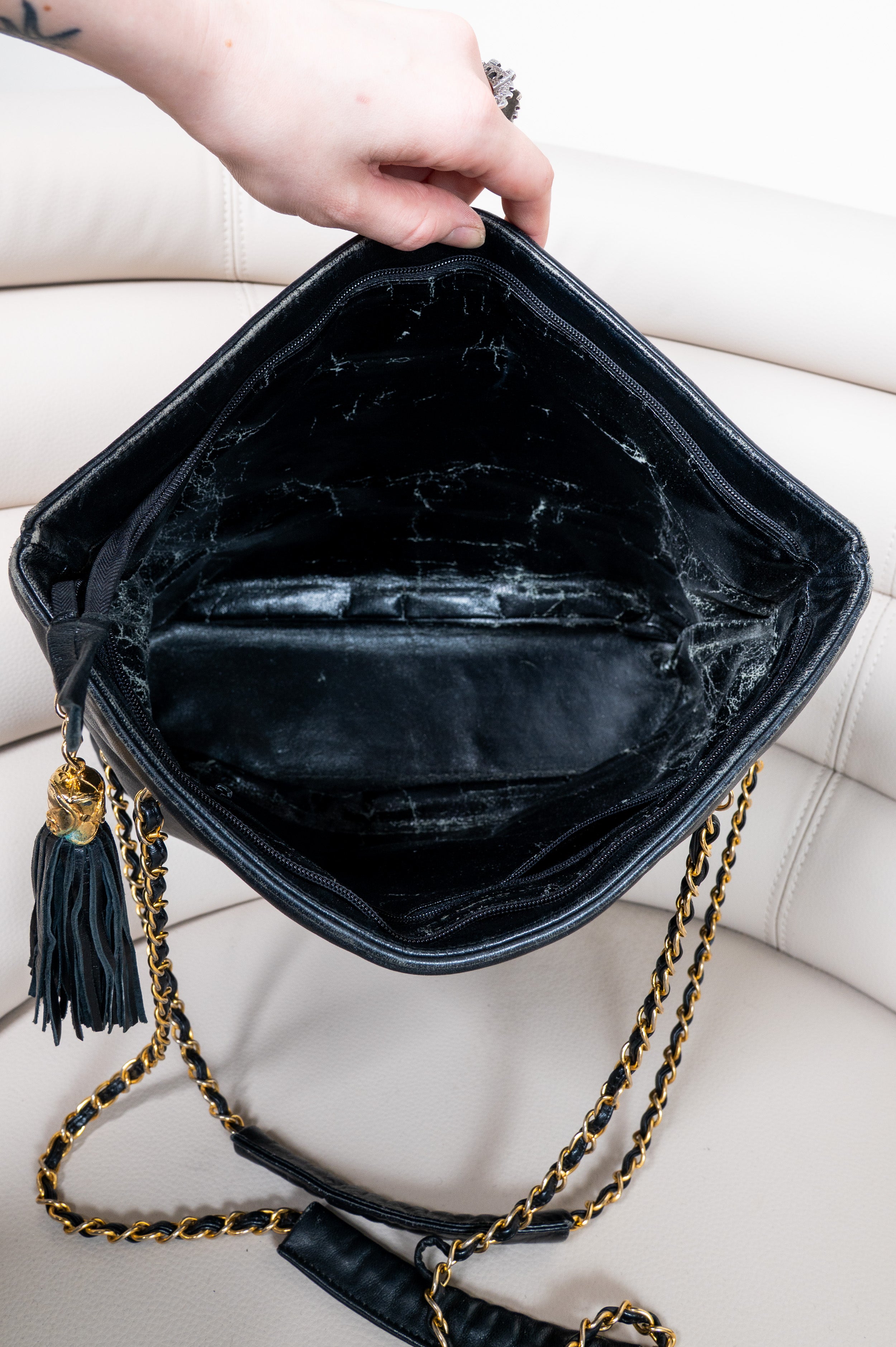 Black Calfskin Chain Shoulder Bag