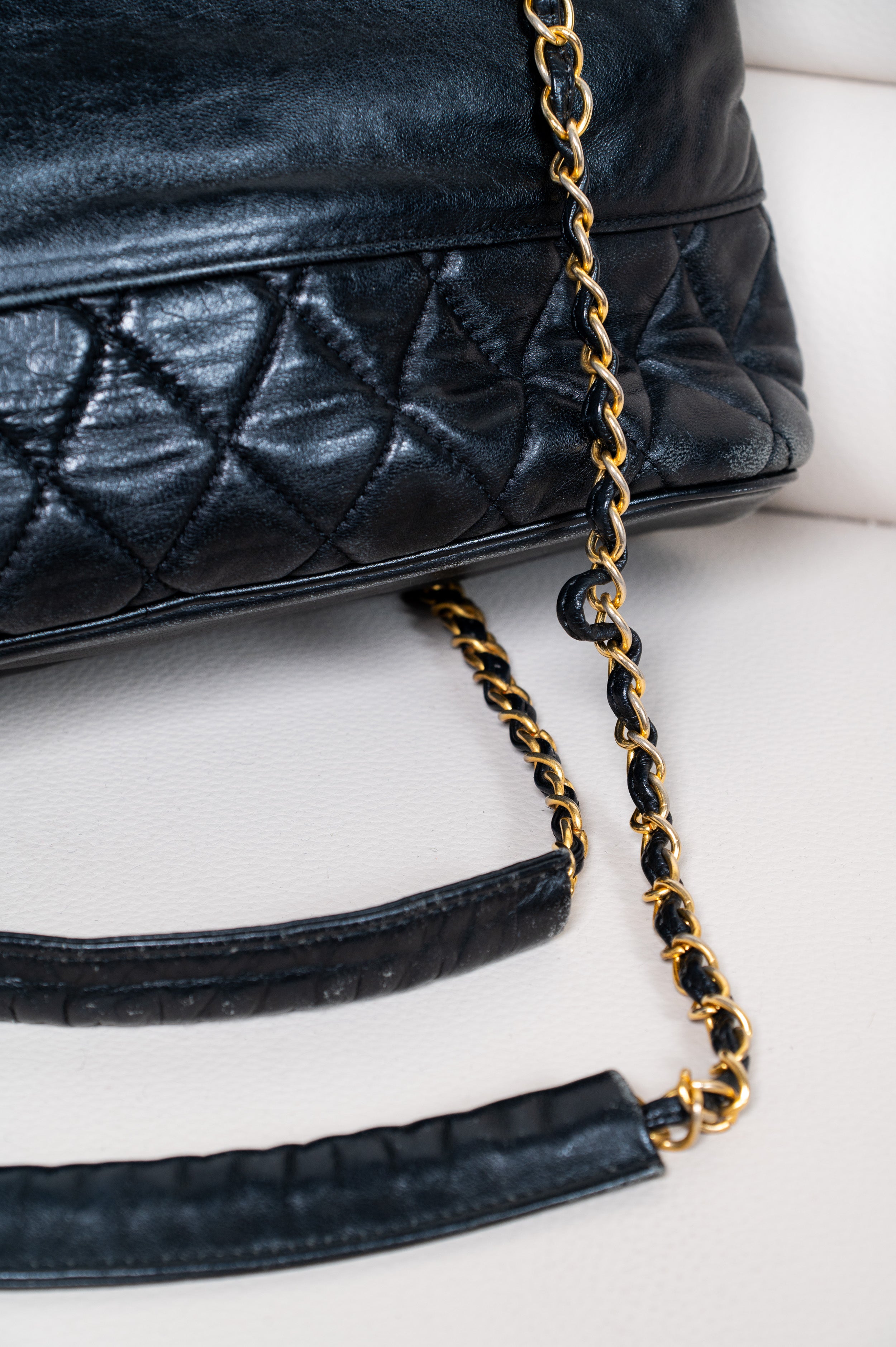Black Calfskin Chain Shoulder Bag