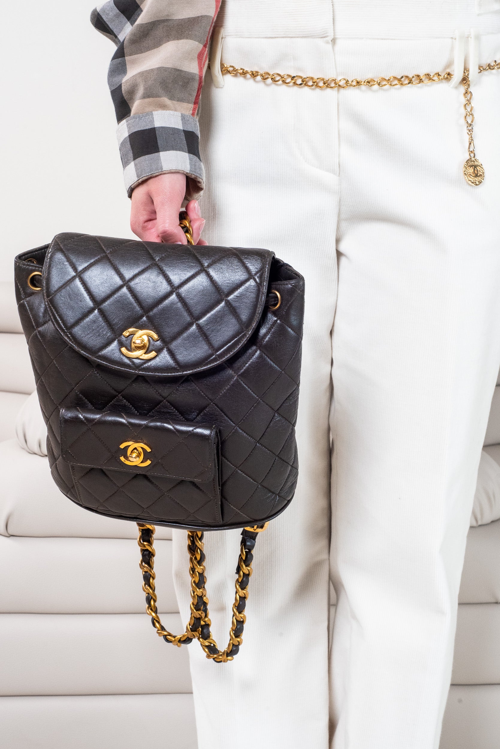 Vintage 1995 Duma Brown Lambskin Diamond Quilted Backpack
