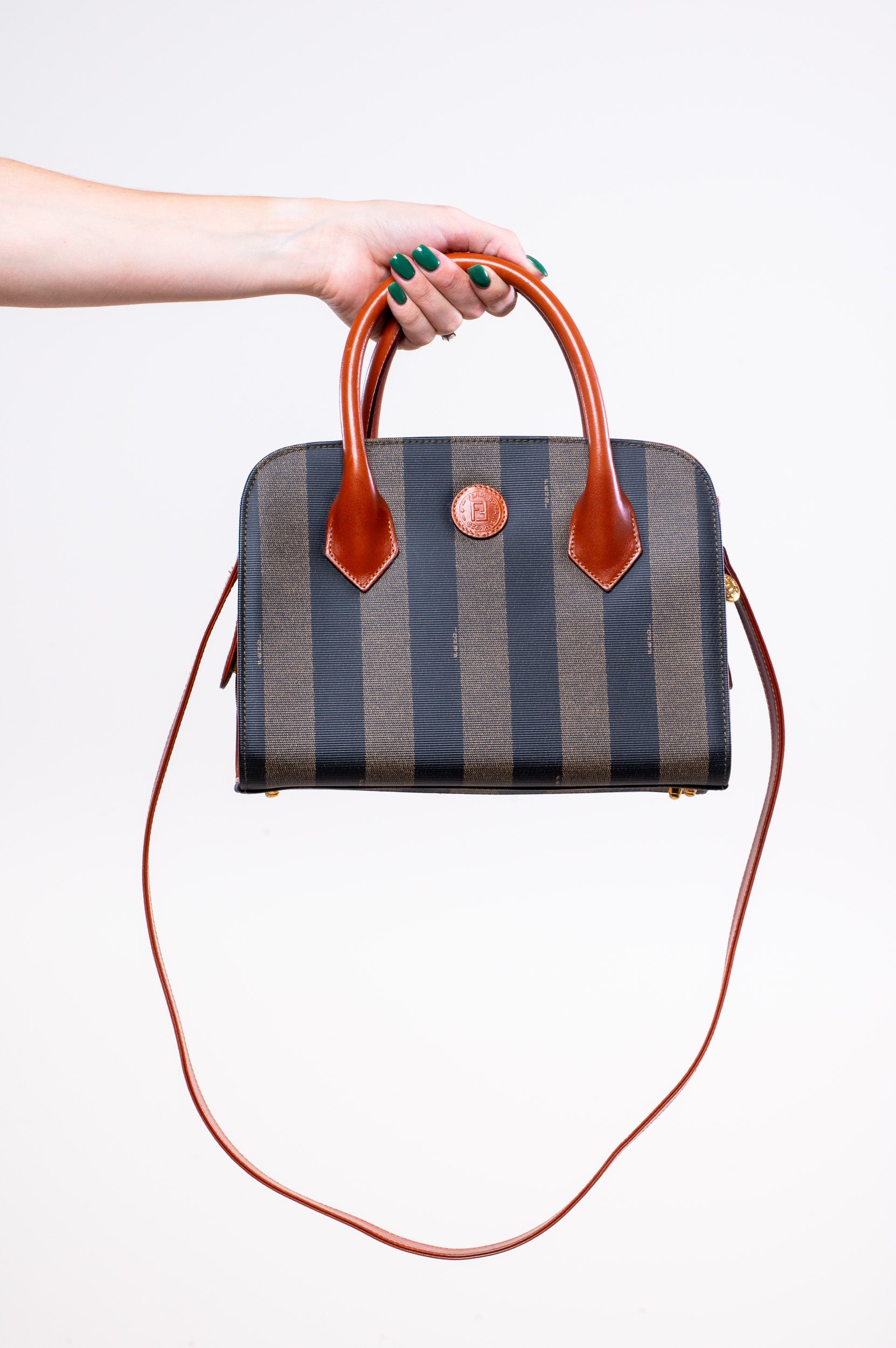 Pequin Striped Canvas Small Tote with Shoulder Strap