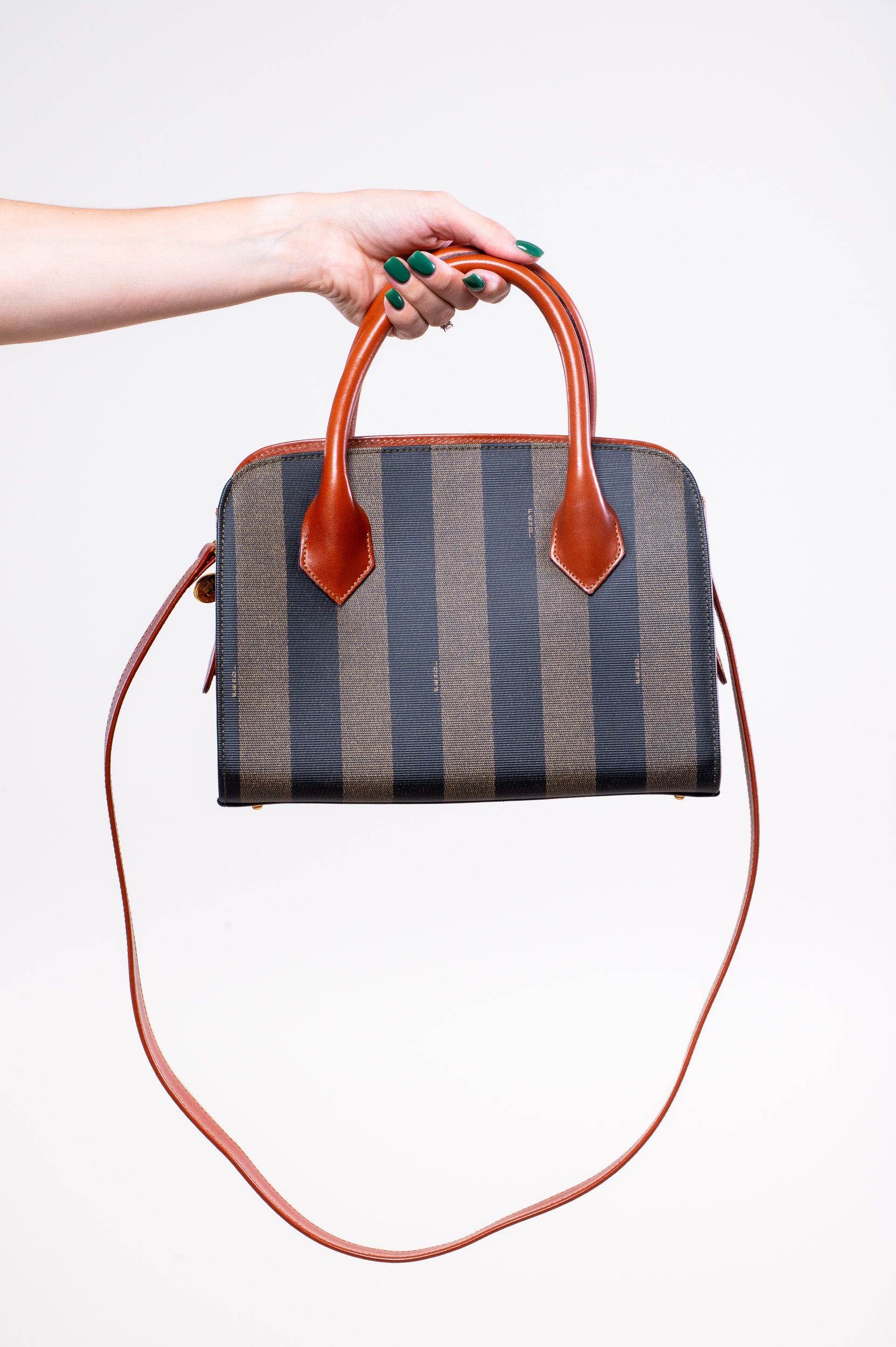 Pequin Striped Canvas Small Tote with Shoulder Strap