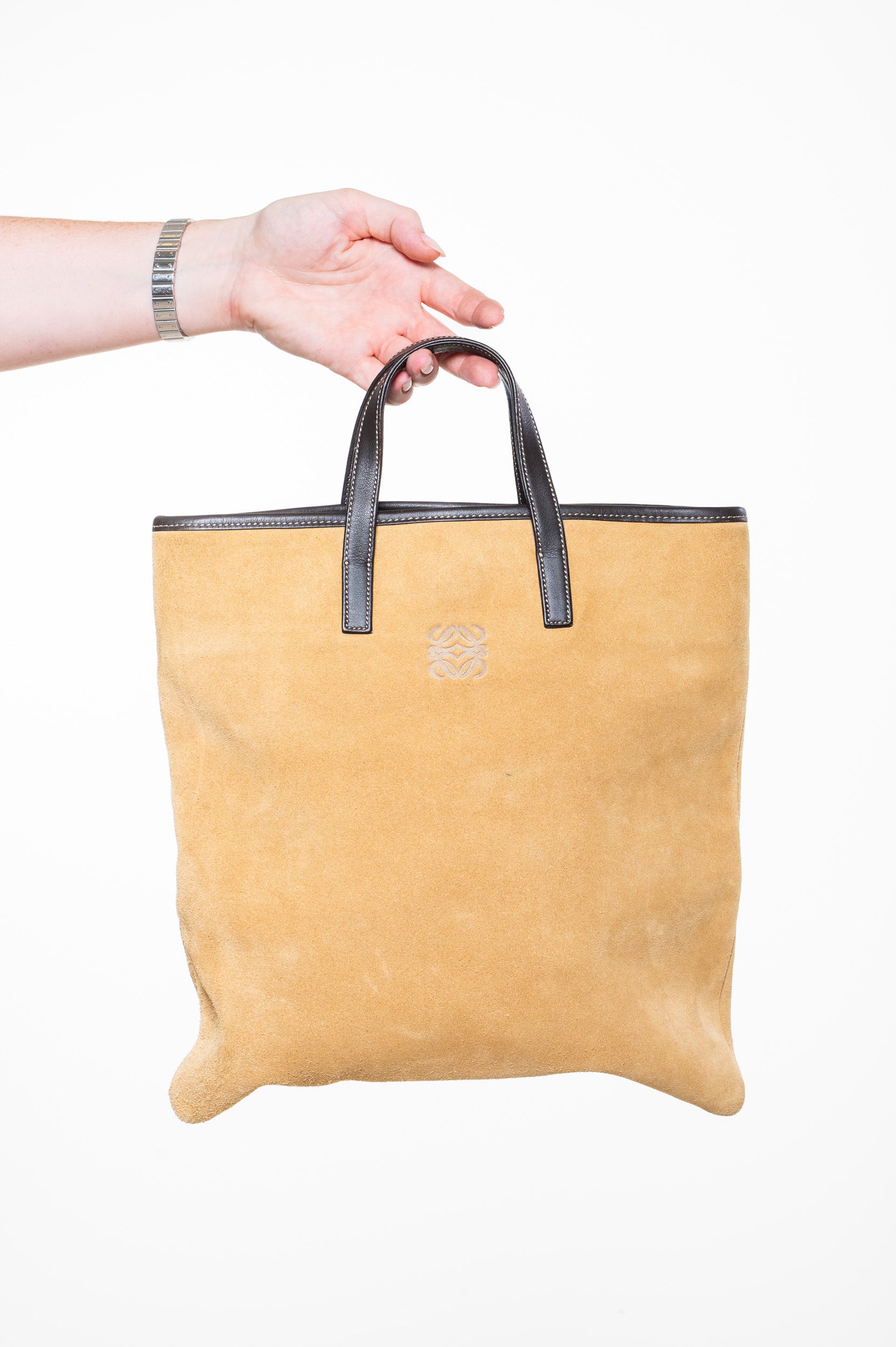 Front view of Loewe Suede Brown Tote Handbag
