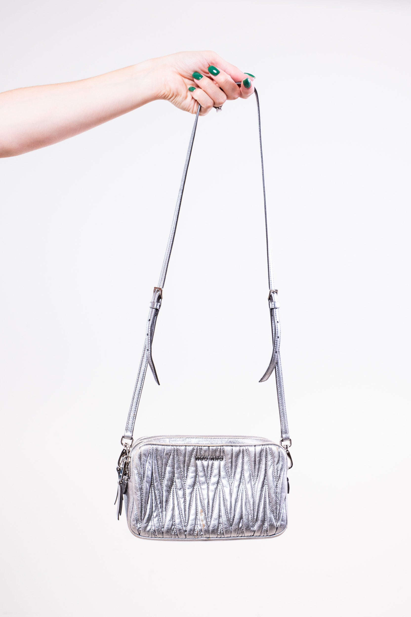 Silver Leather Matelass Crossbody/Shoulder Bag
