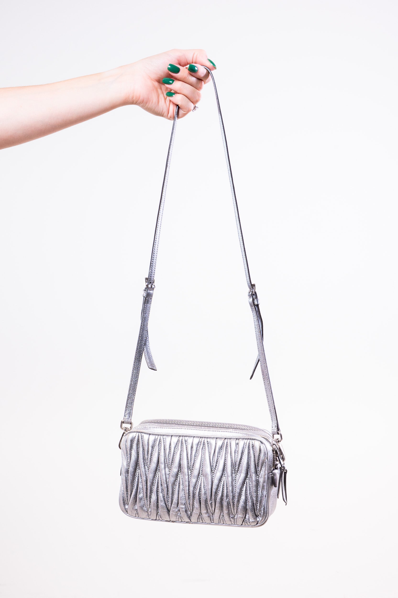 Silver Leather Matelass Crossbody/Shoulder Bag