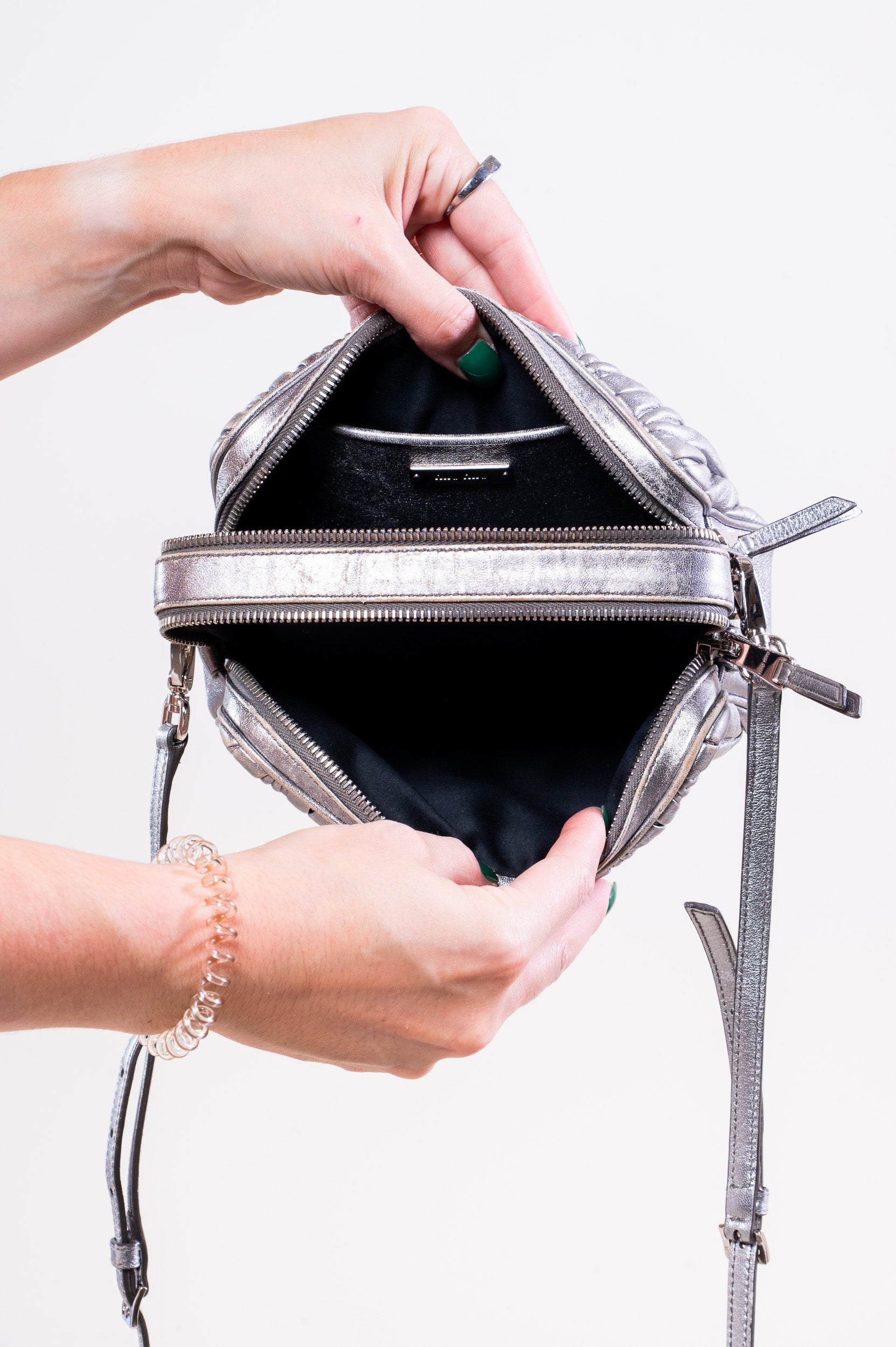Silver Leather Matelass Crossbody/Shoulder Bag