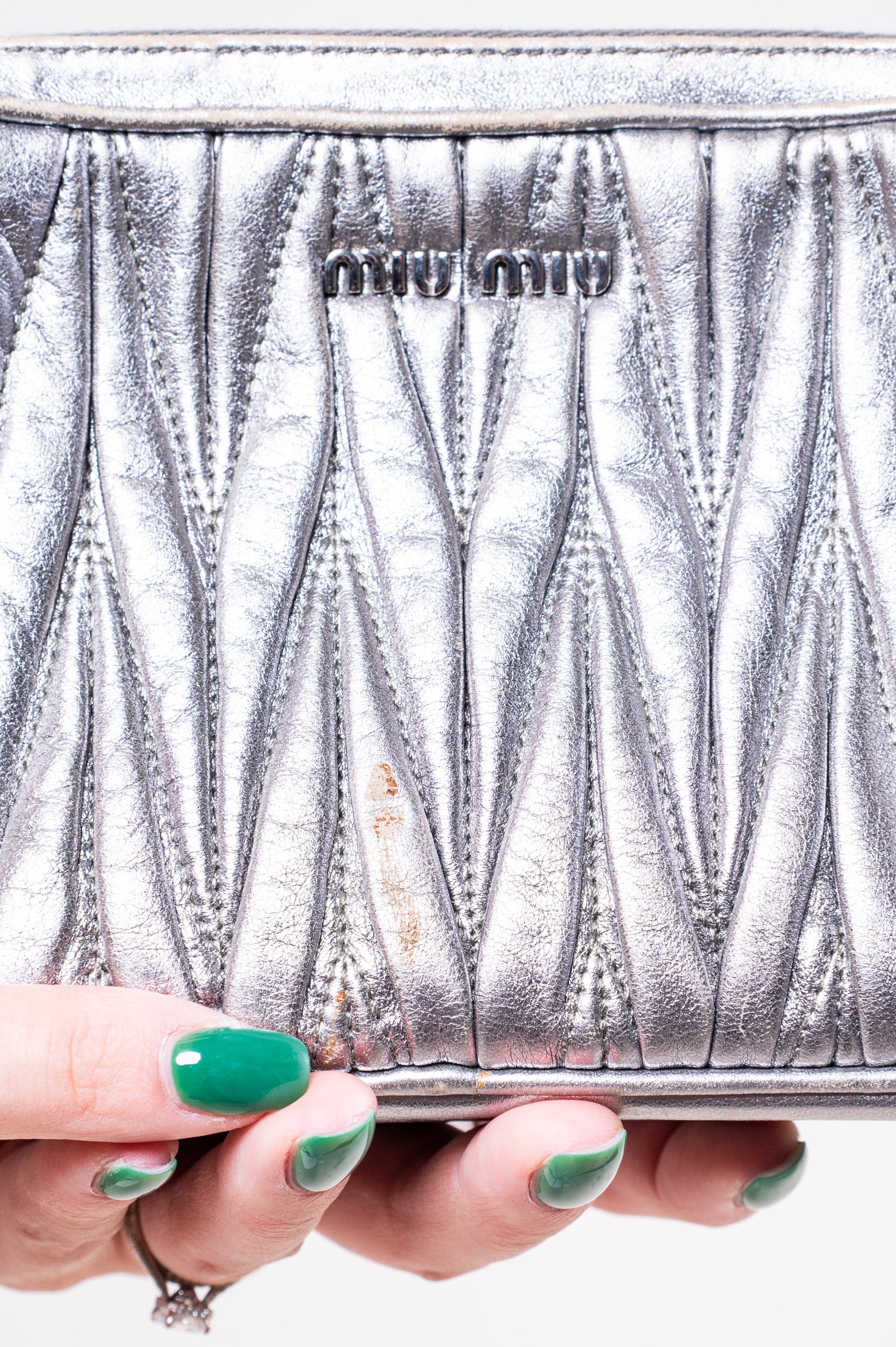 Silver Leather Matelass Crossbody/Shoulder Bag