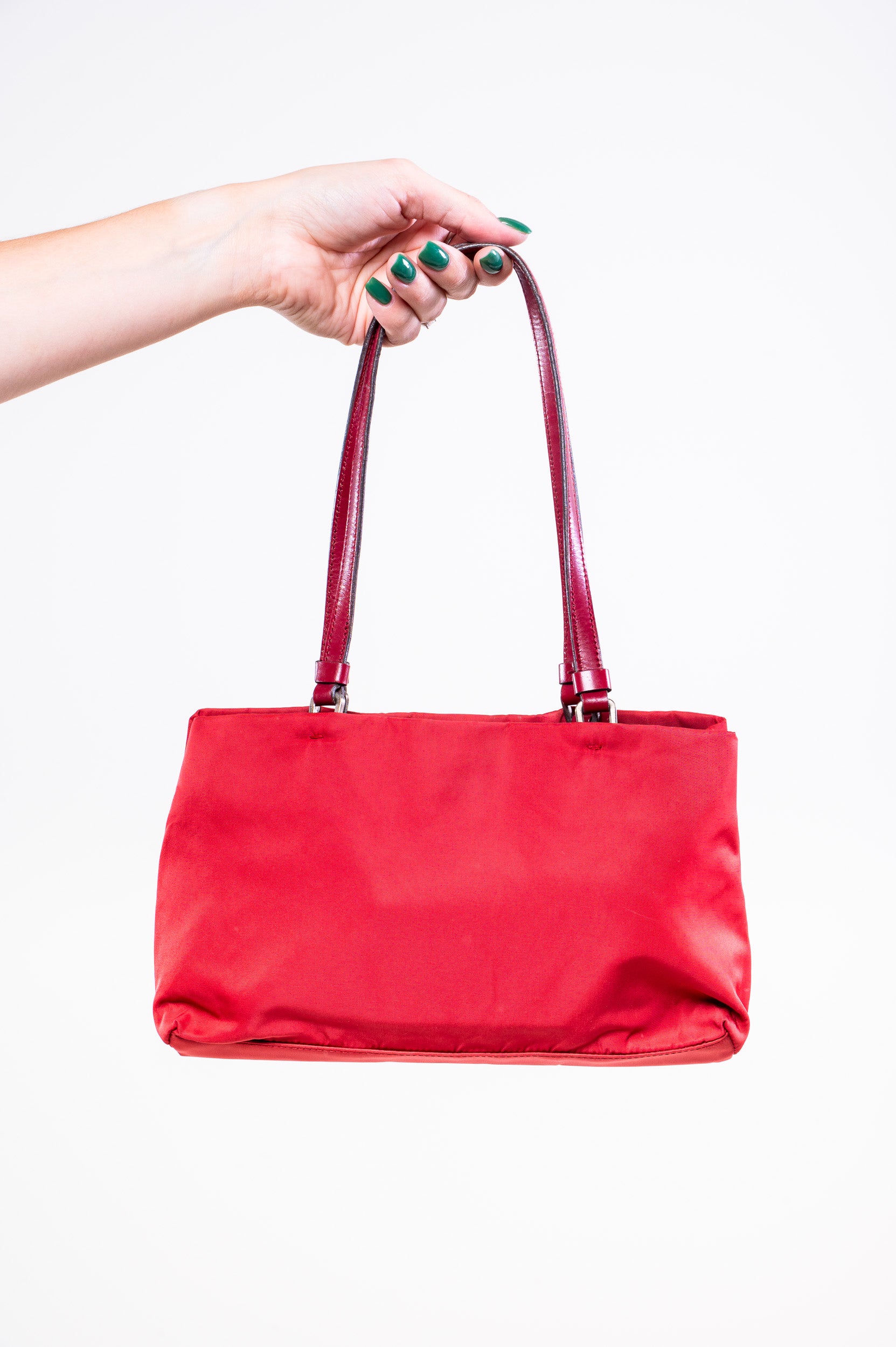 Red Nylon Triangle Logo Plate Shoulder Bag