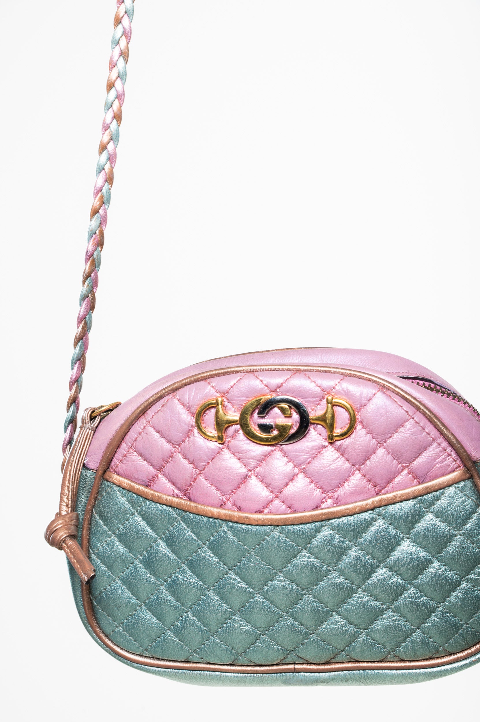 Close-up front view of Gucci Zumi Trapuntata Mini GG Shoulder Bag