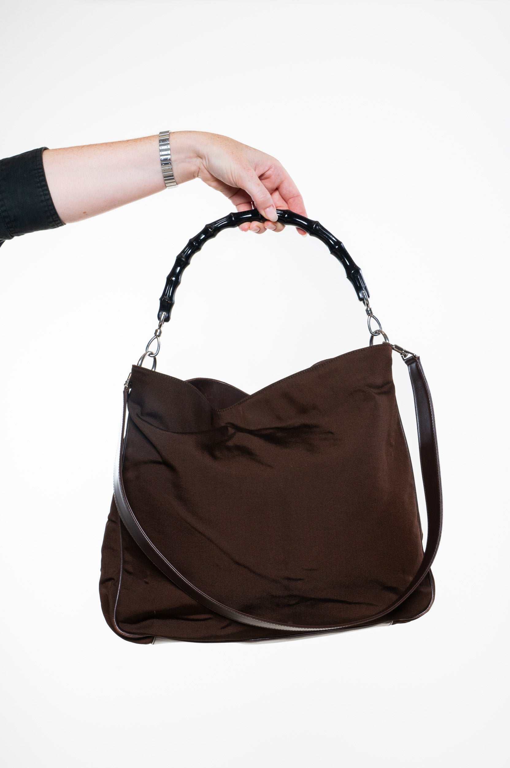 Vintage Bamboo Brown Canvas Leather Crossbody