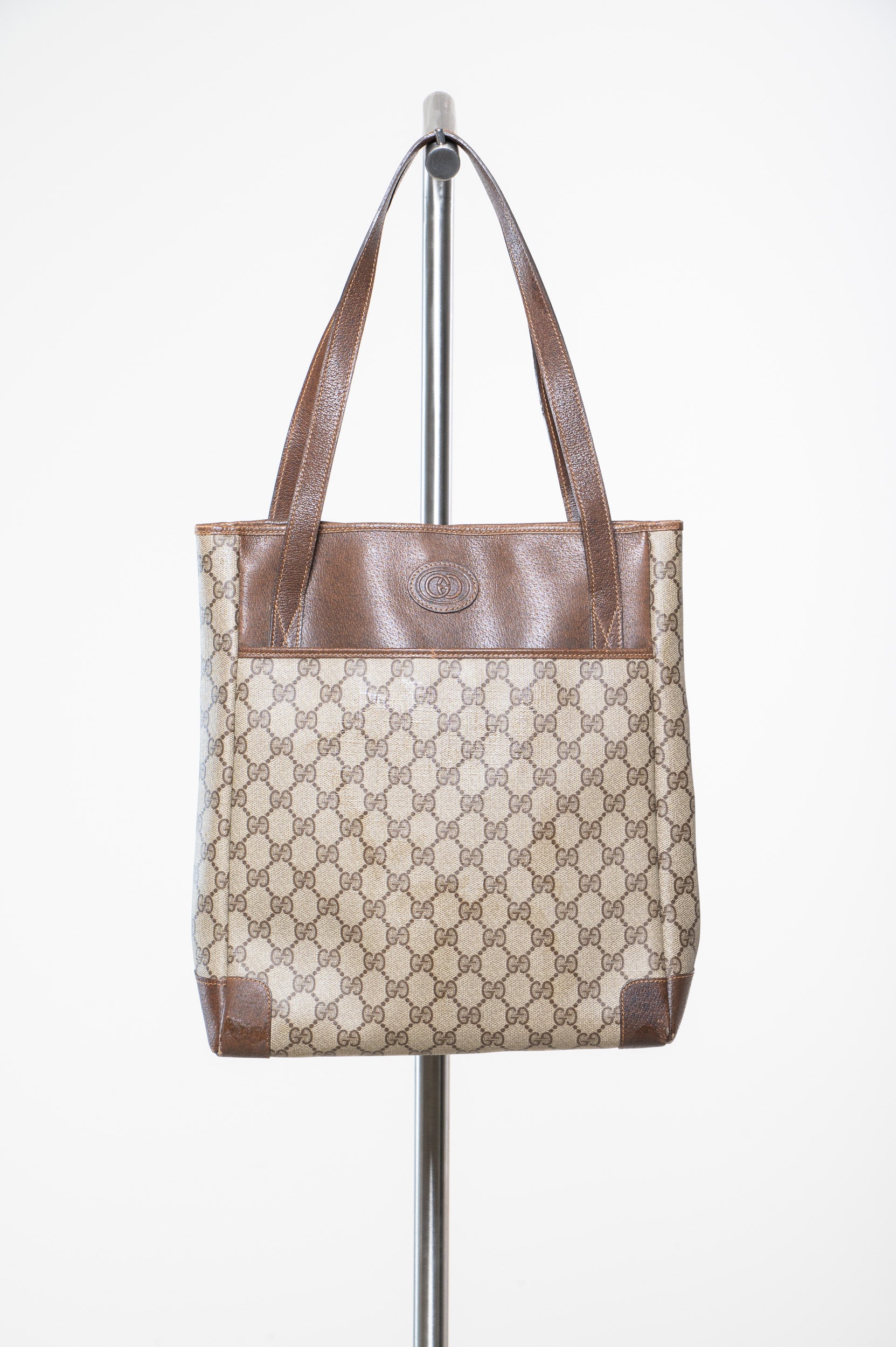 Additional front view of Gucci Vintage Monogram Canvas Old Tote Shoulder Bag