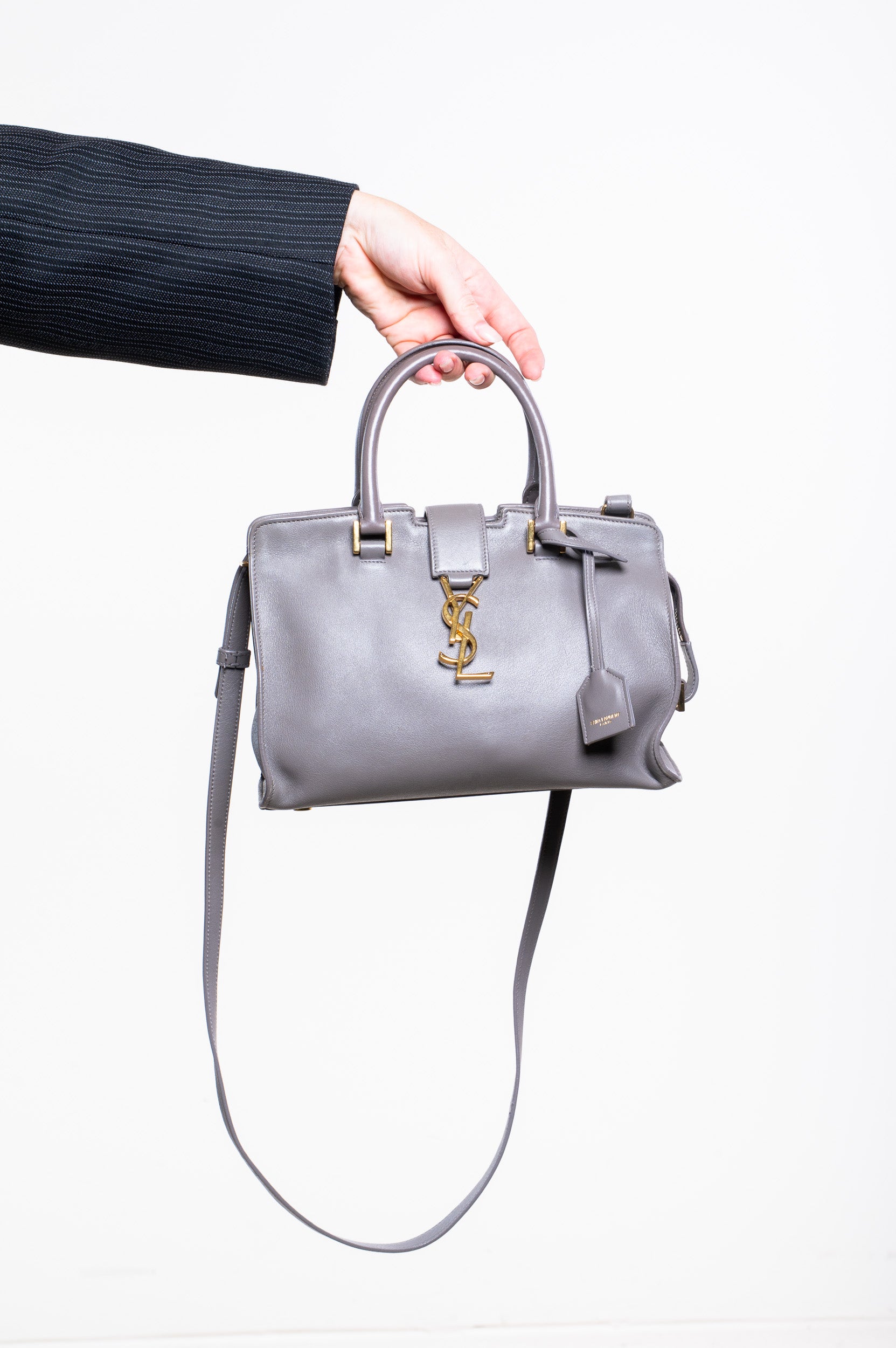 Grey Baby Cabas Leather 
Logo Crossbody