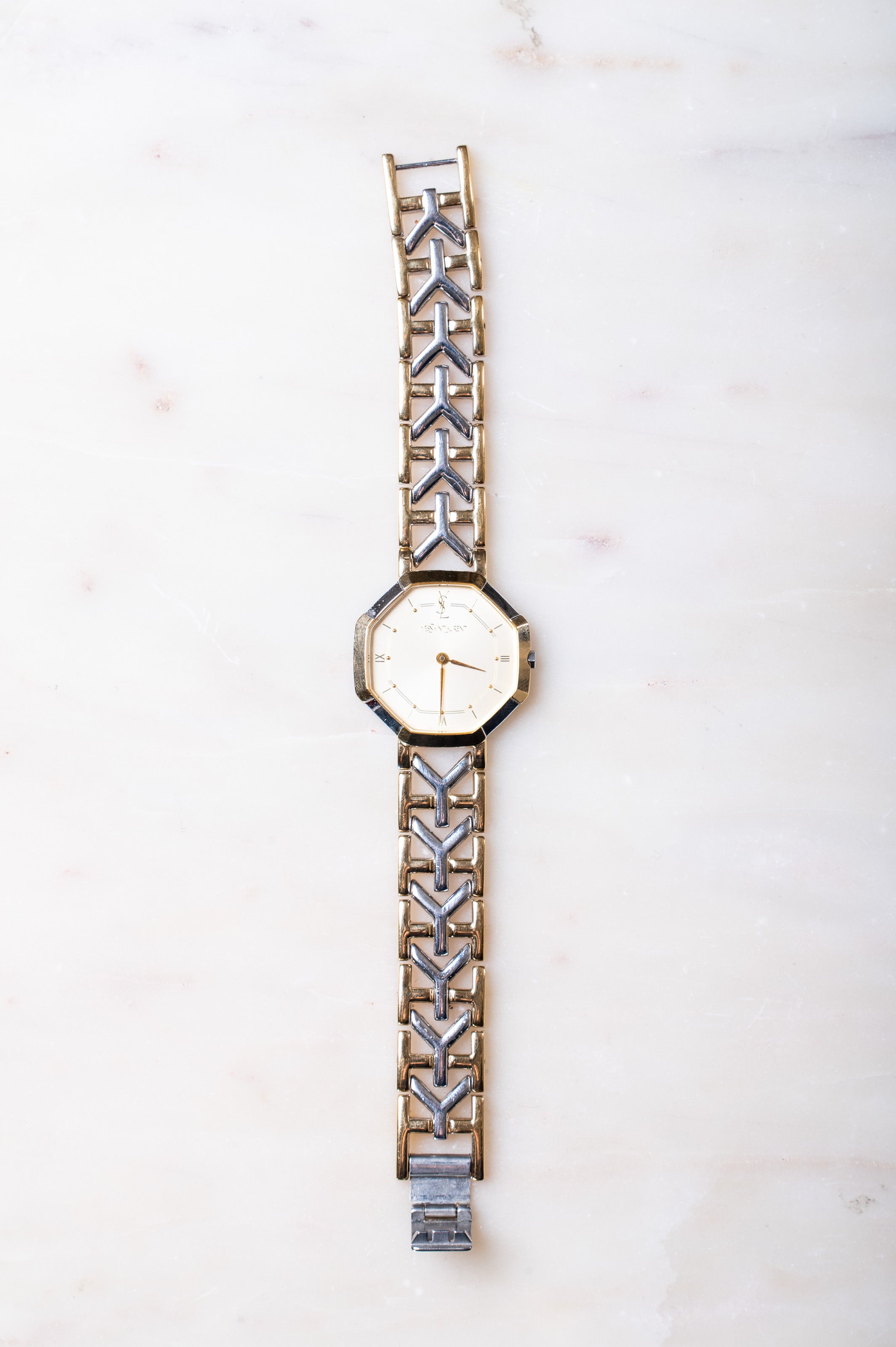 Vintage YSL Large Octagon Two-Tone Watch