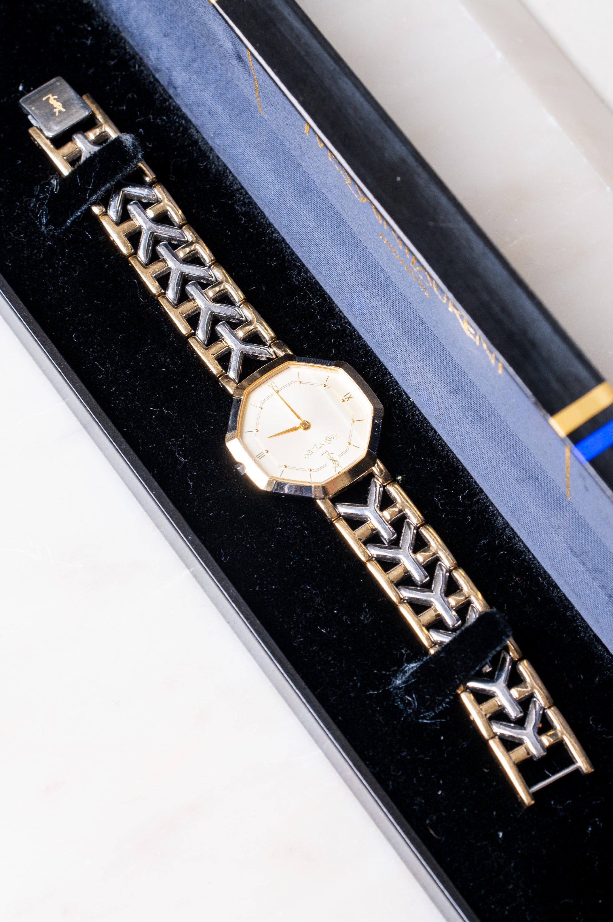 Vintage YSL Large Octagon Two-Tone Watch