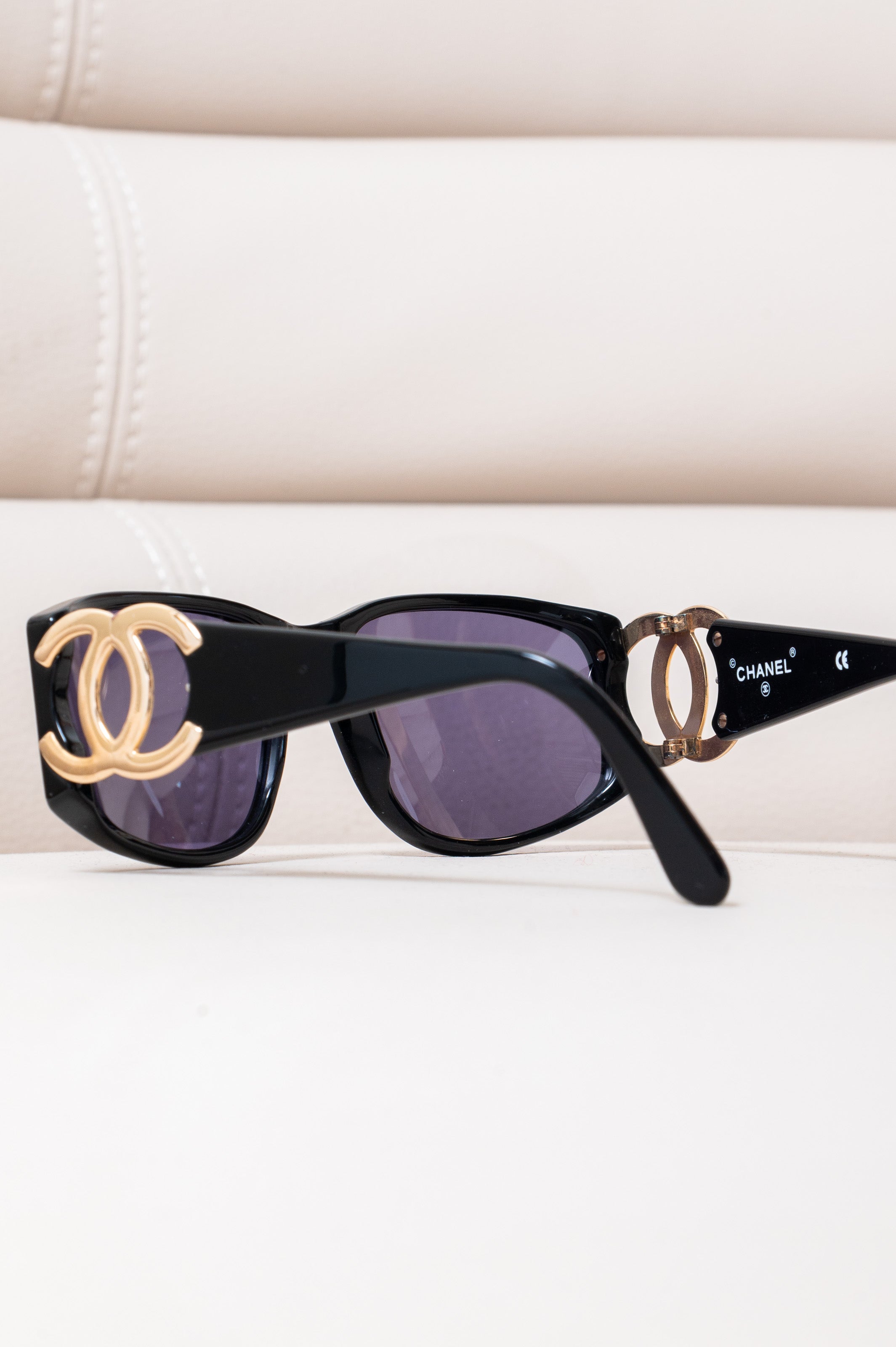 Vintage Black Sunglasses with large Gold CC Detail
