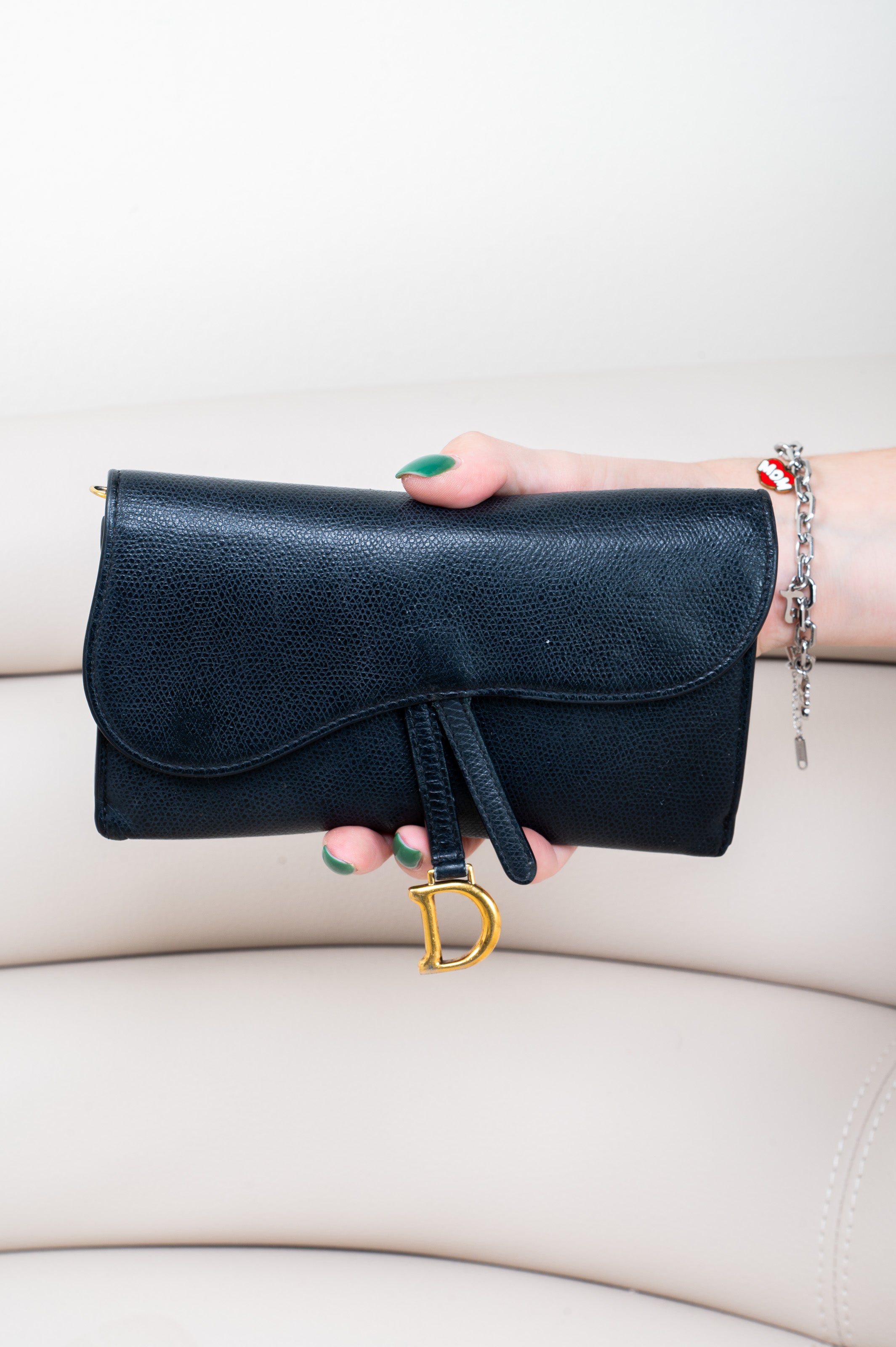 Black Leather Saddle Long Wallet