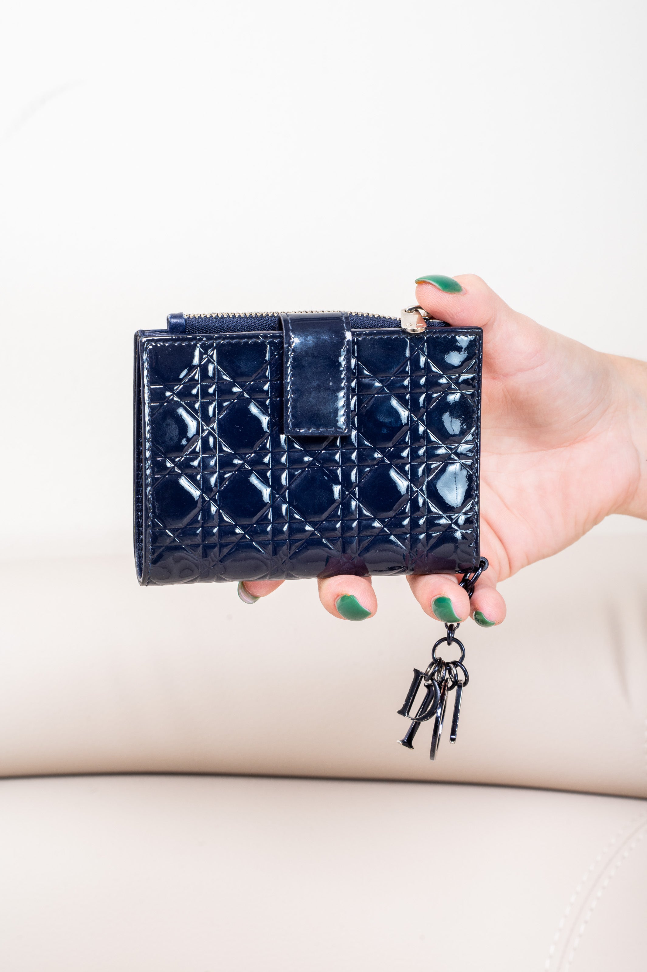 Navy Patent Cannage Mini Lady Dior Wallet