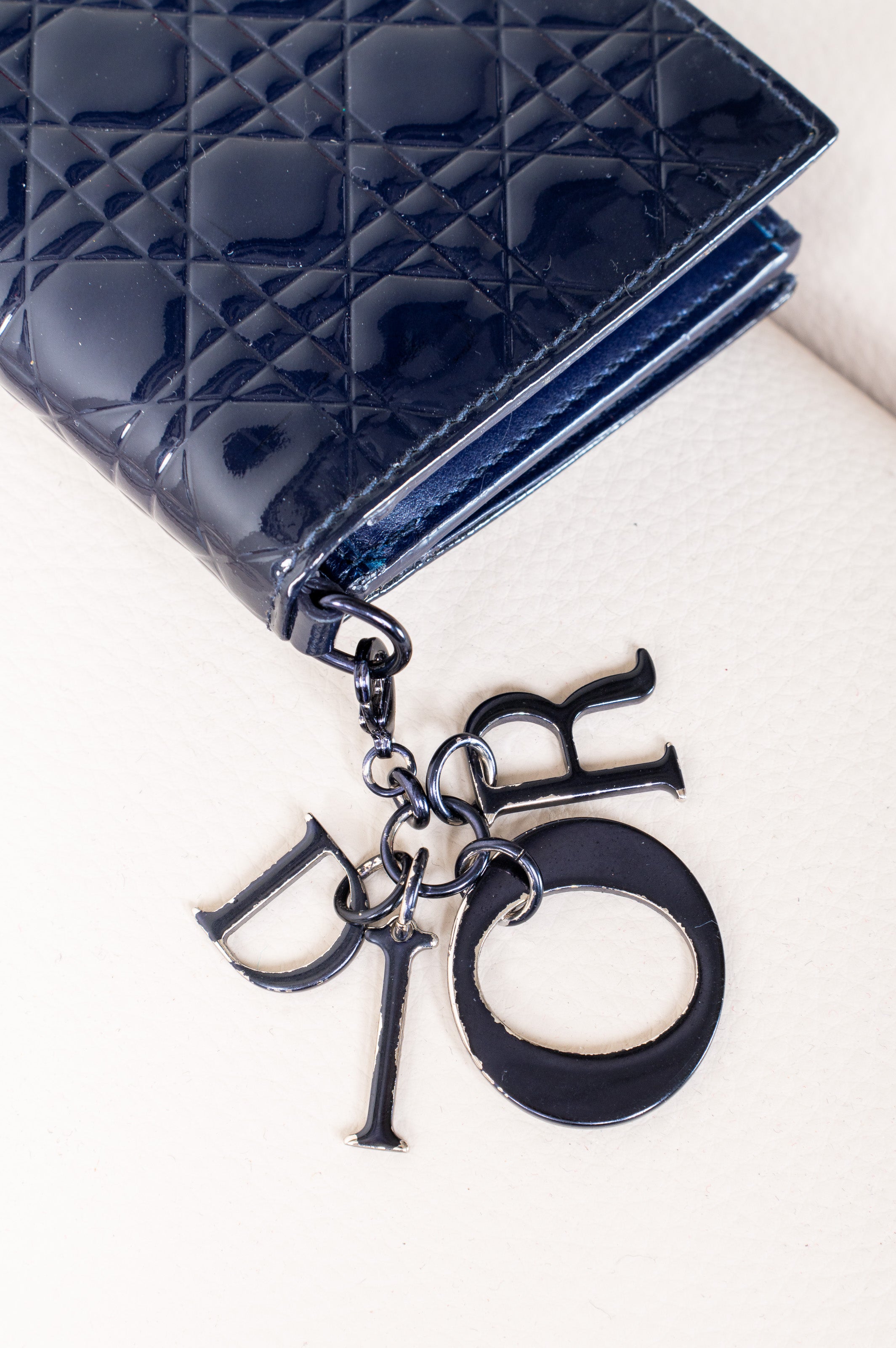 Navy Patent Cannage Mini Lady Dior Wallet