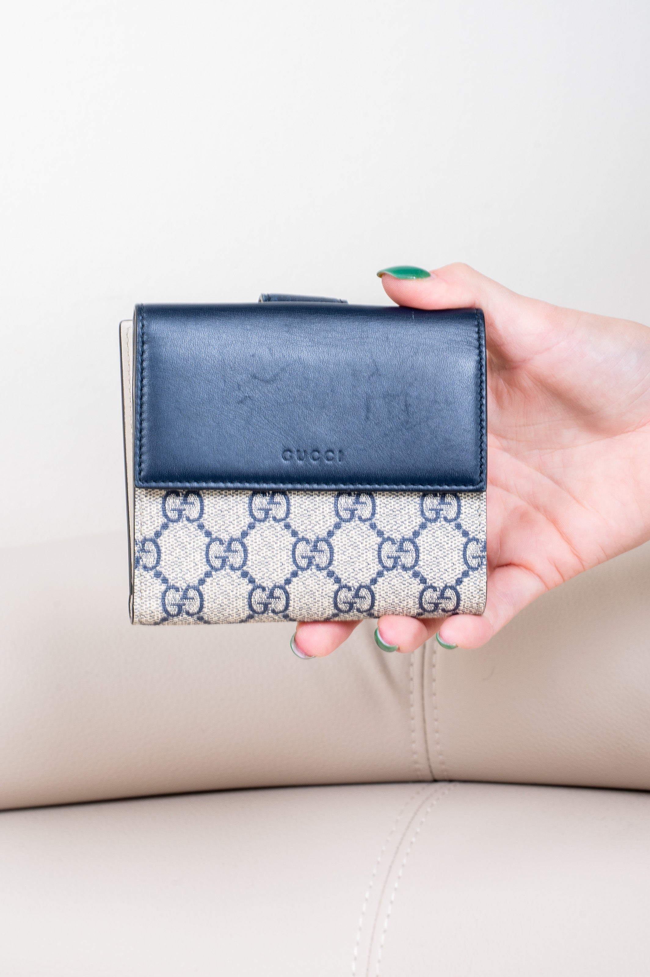 GG Supreme Navy Canvas/Leather Wallet