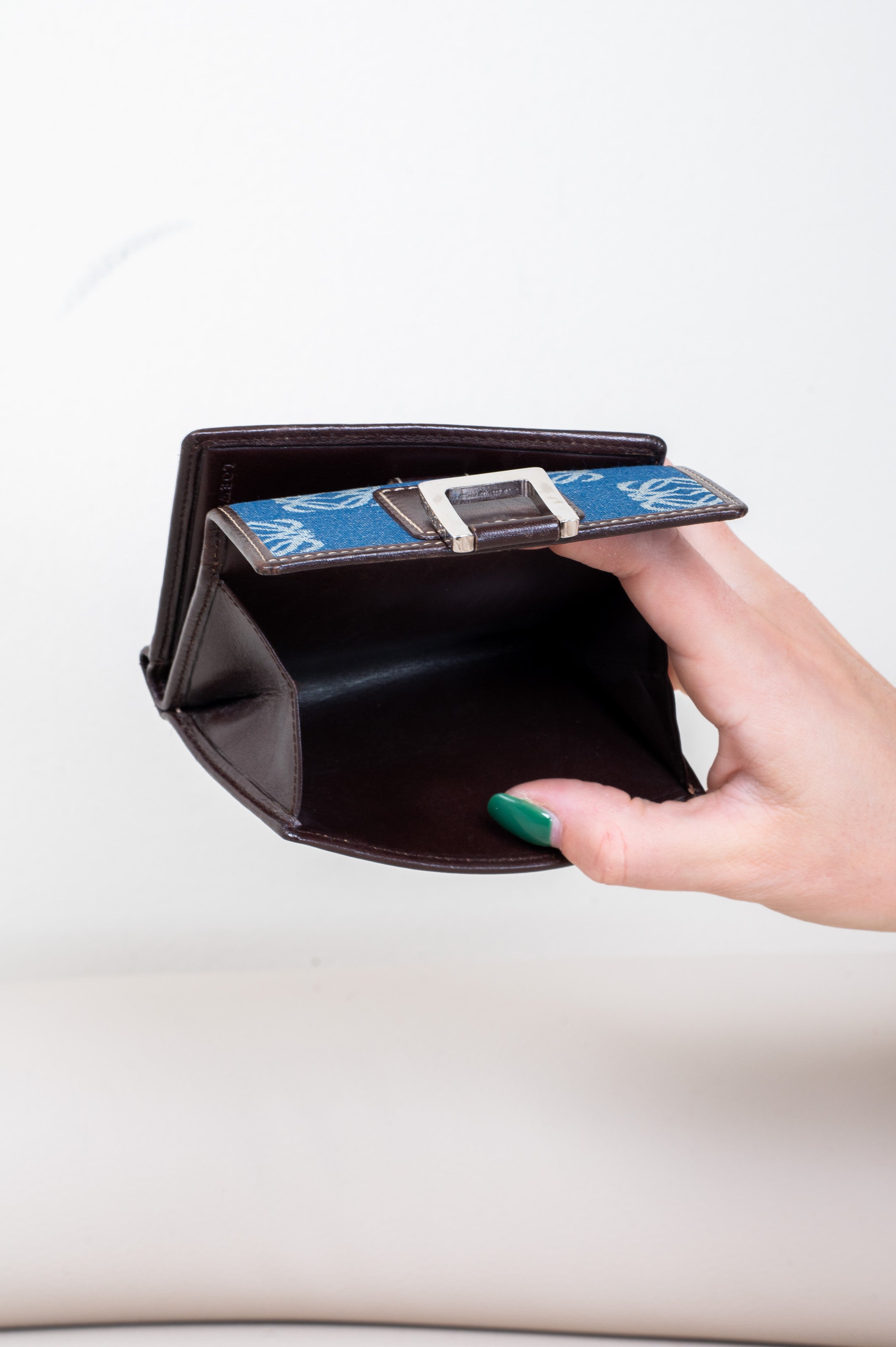 Vintage Denim Leather Anagram Compact Wallet