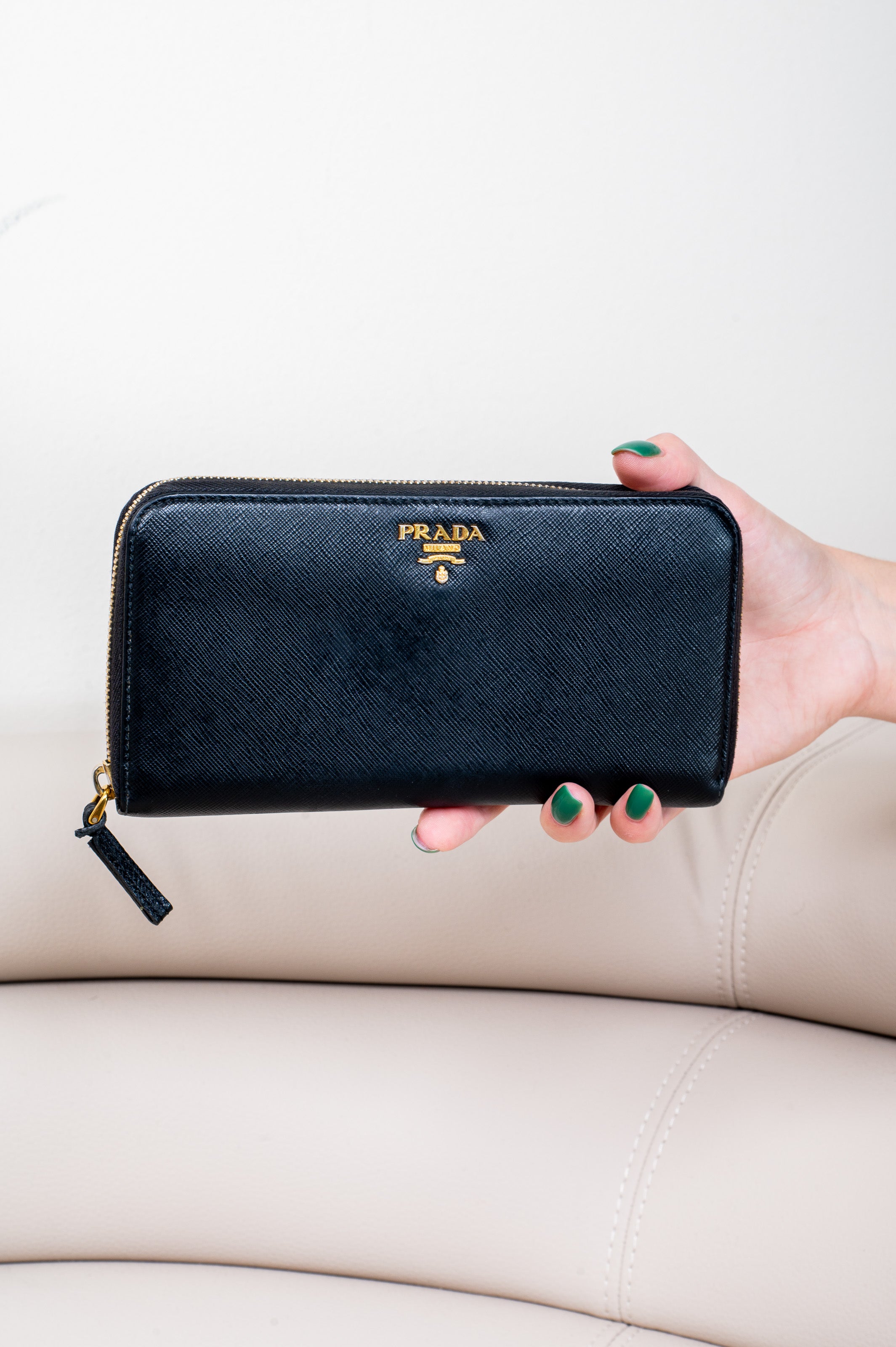 Black Saffiano Zip Around Wallet