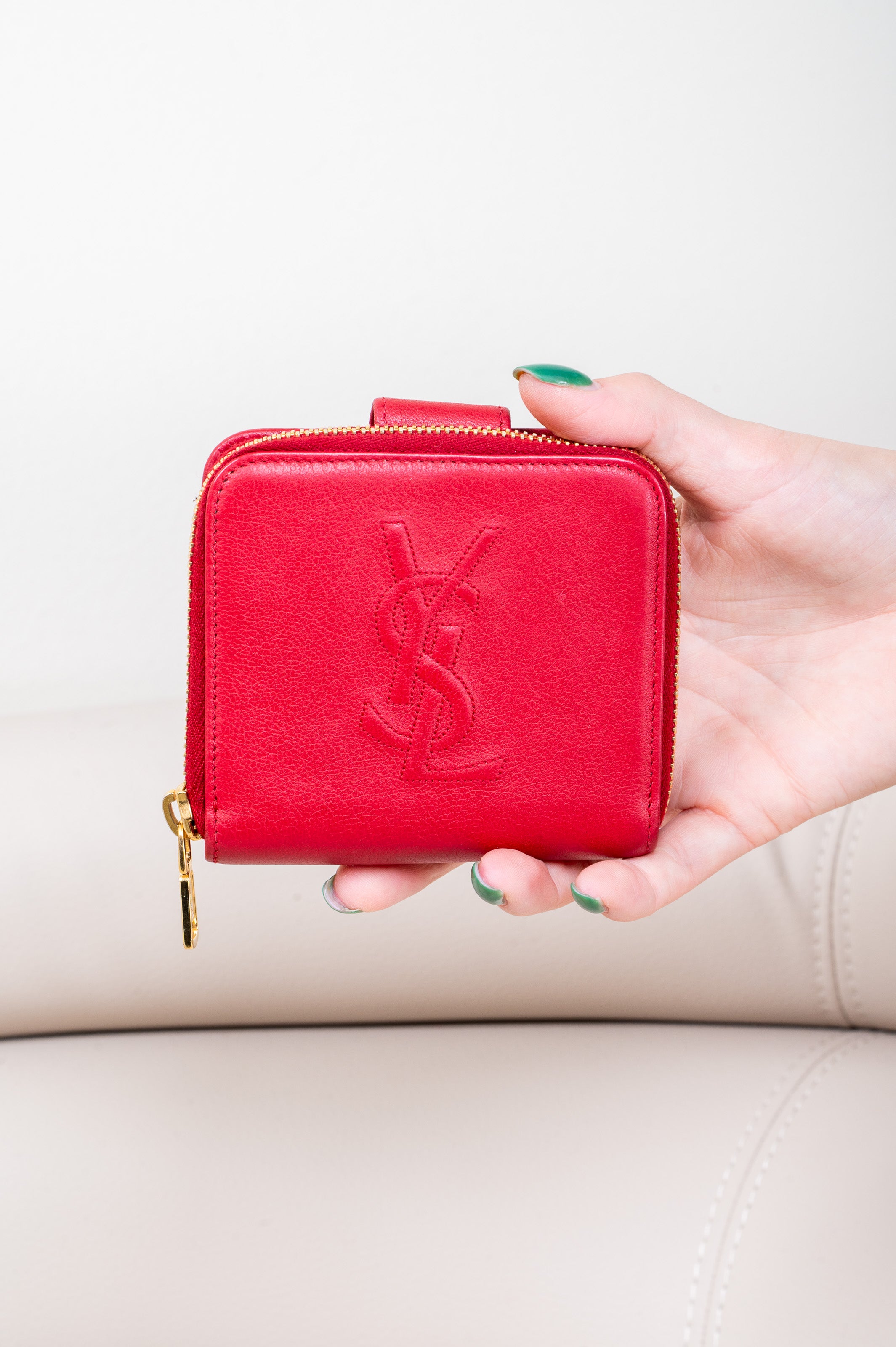 Red Logo Zippy Compact Leather Wallet