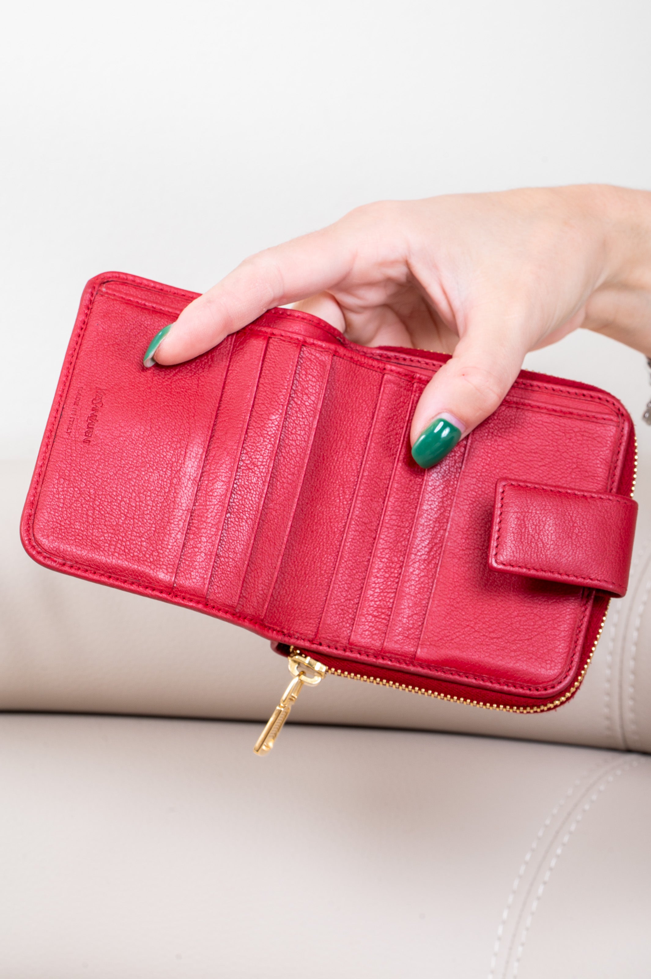 Red Logo Zippy Compact Leather Wallet