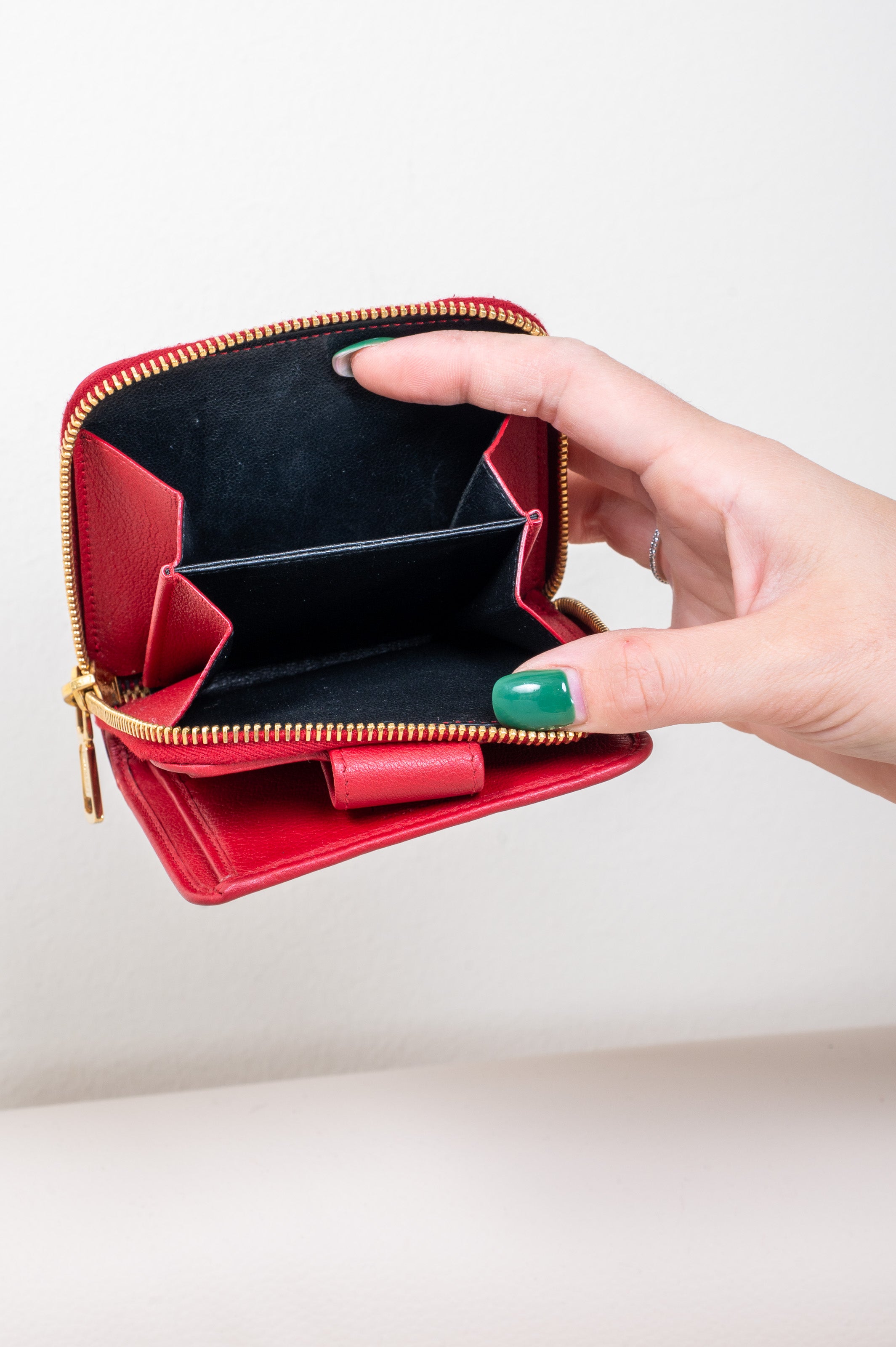 Red Logo Zippy Compact Leather Wallet