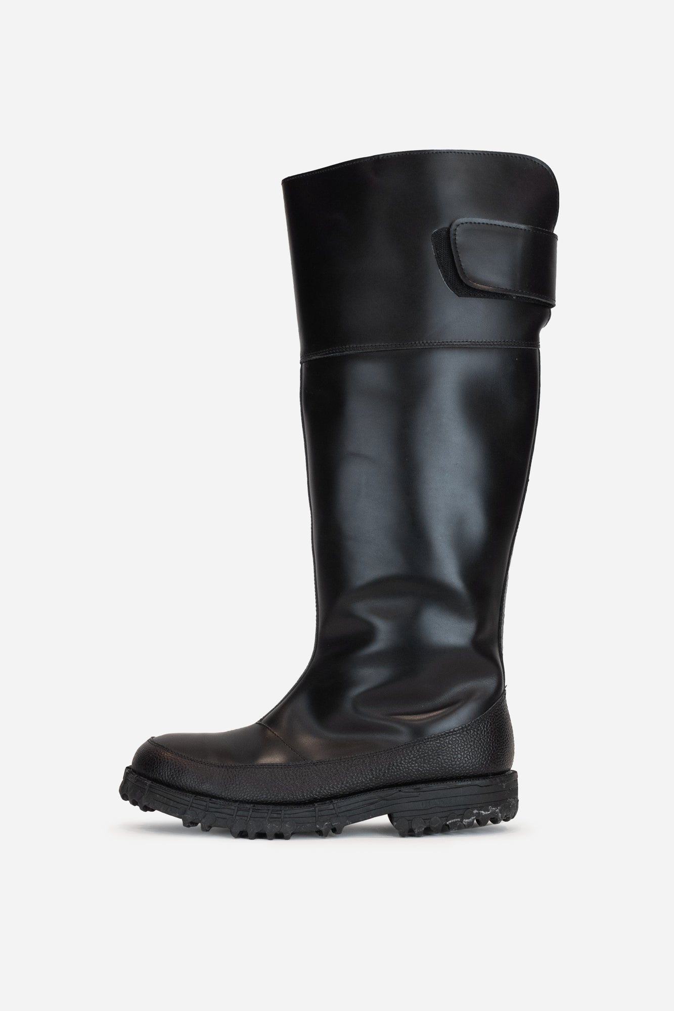 Black Leather Tall Lined Boots Leather