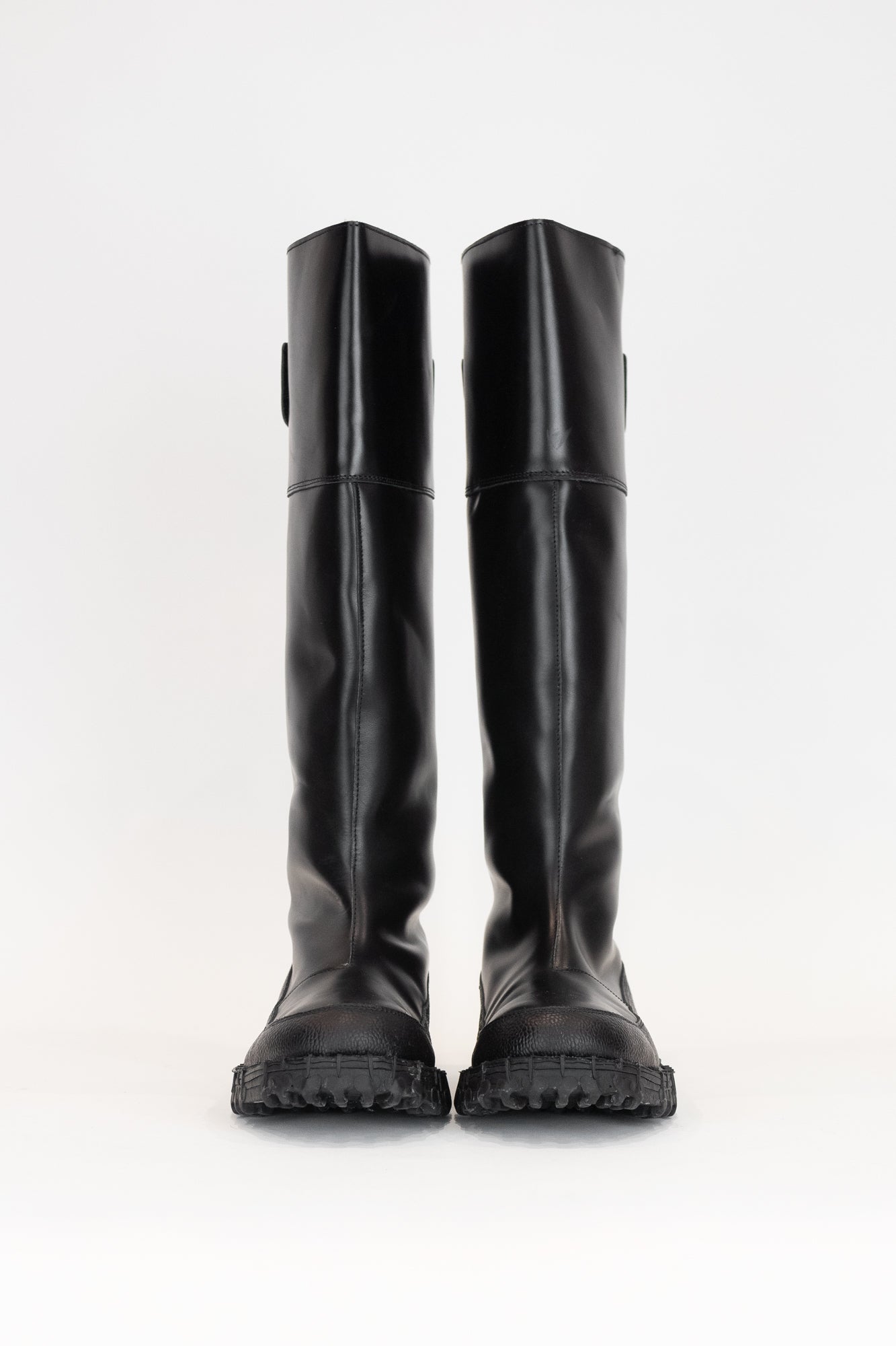 Black Leather Tall Lined Boots Leather