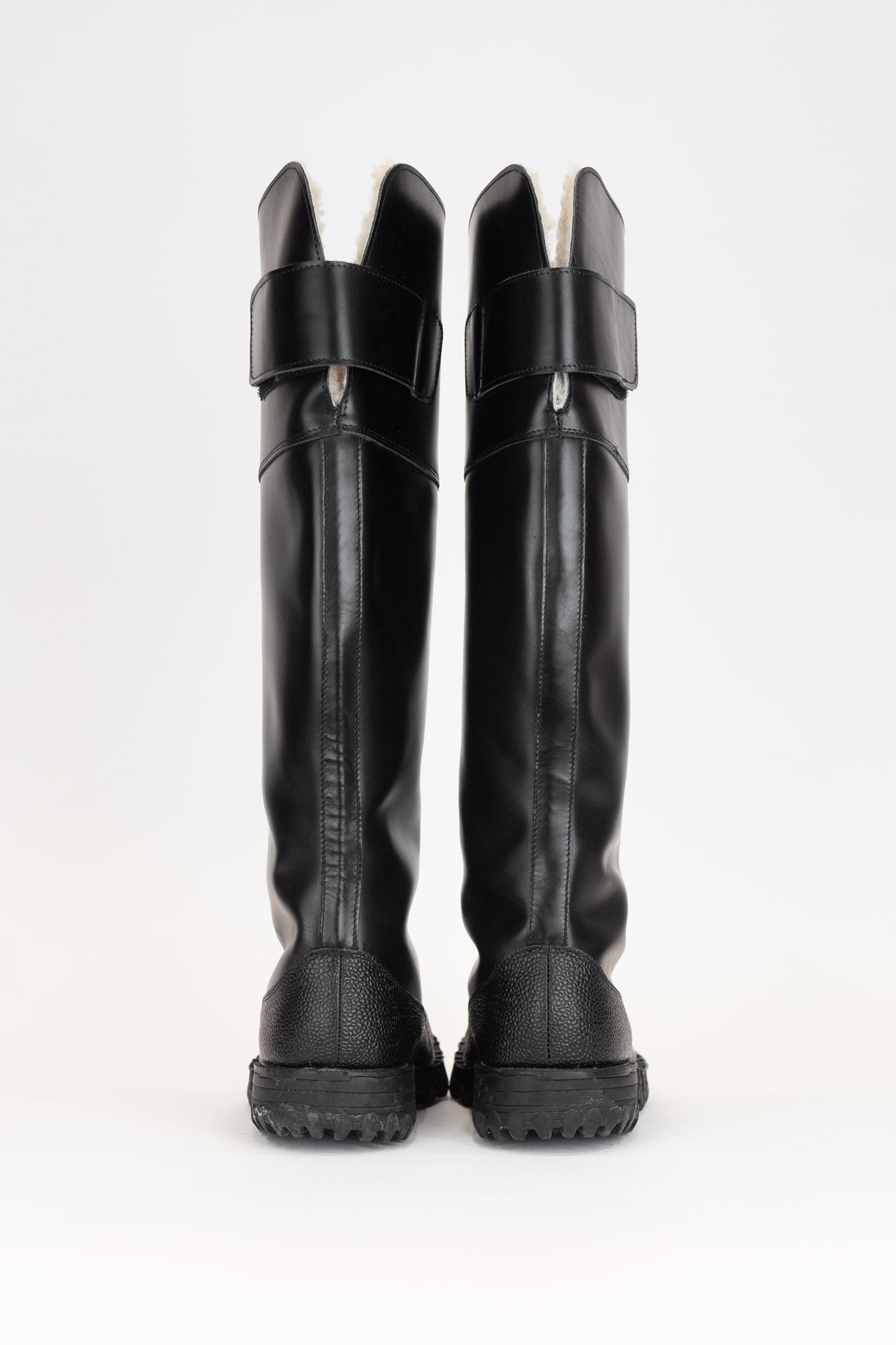 Black Leather Tall Lined Boots Leather