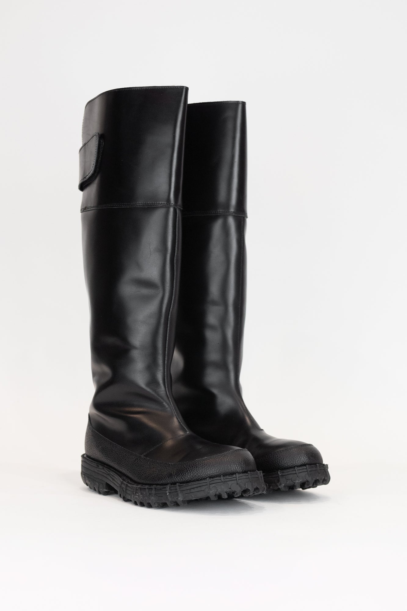 Black Leather Tall Lined Boots Leather