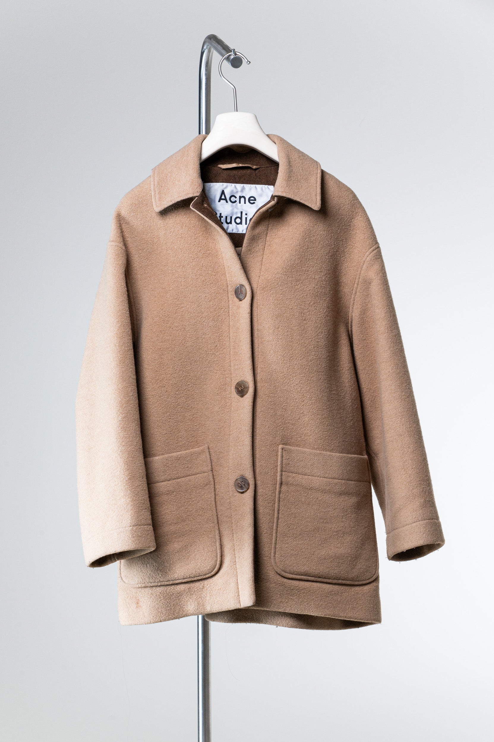 Beige Wool Pocketed Jacket Wool