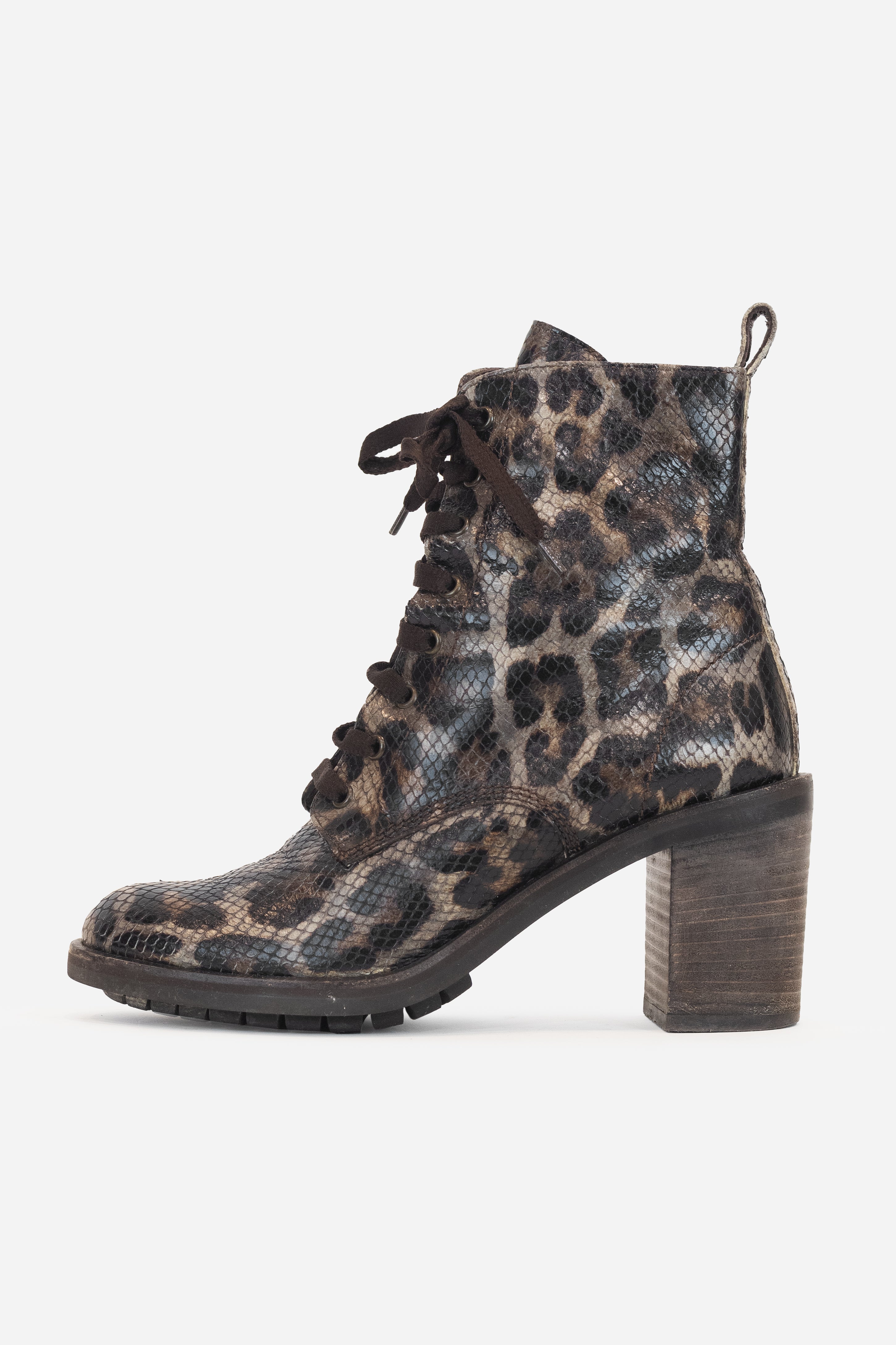 Brown Python Leather Cheetah Print Boot Leather