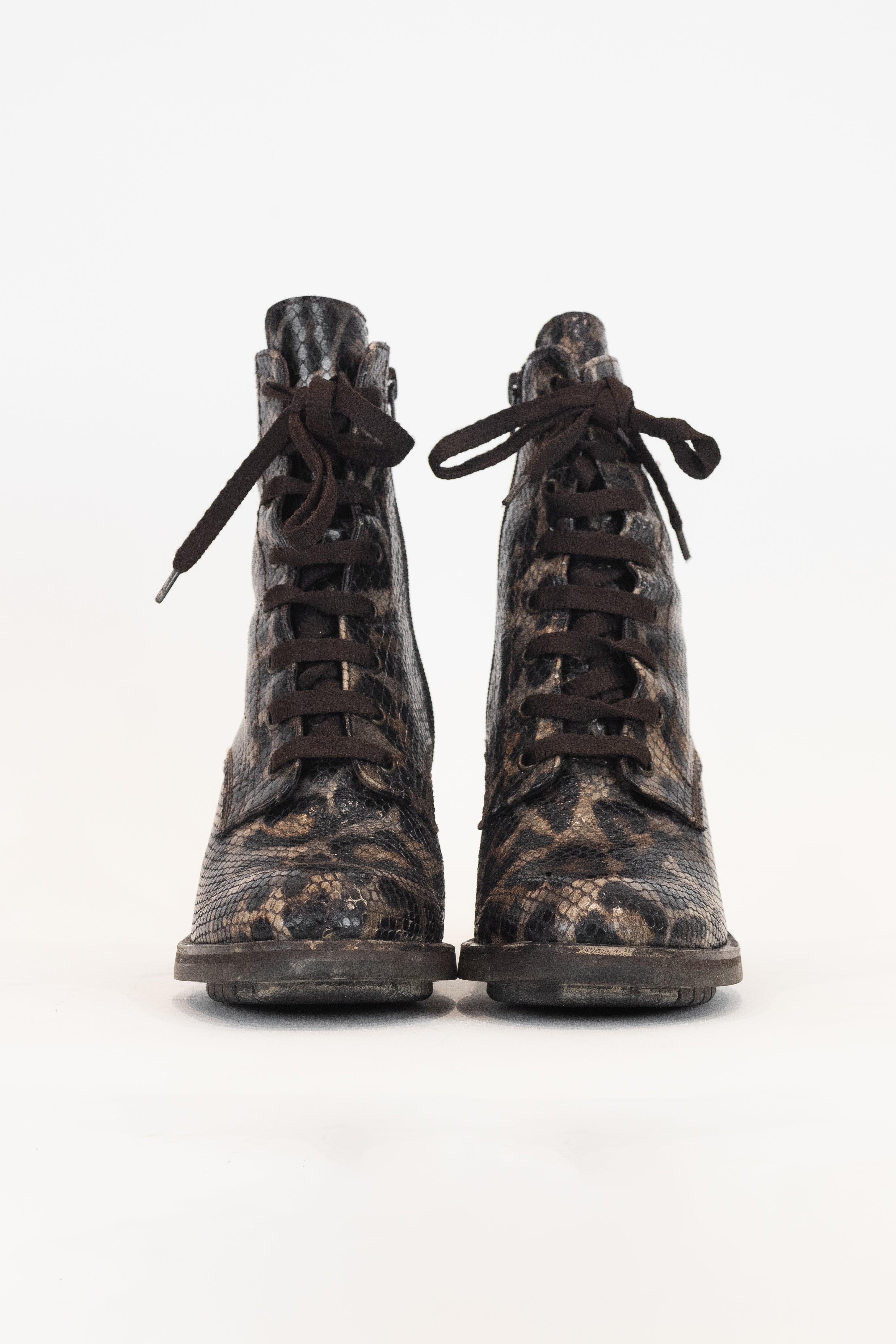 Brown Python Leather Cheetah Print Boot Leather