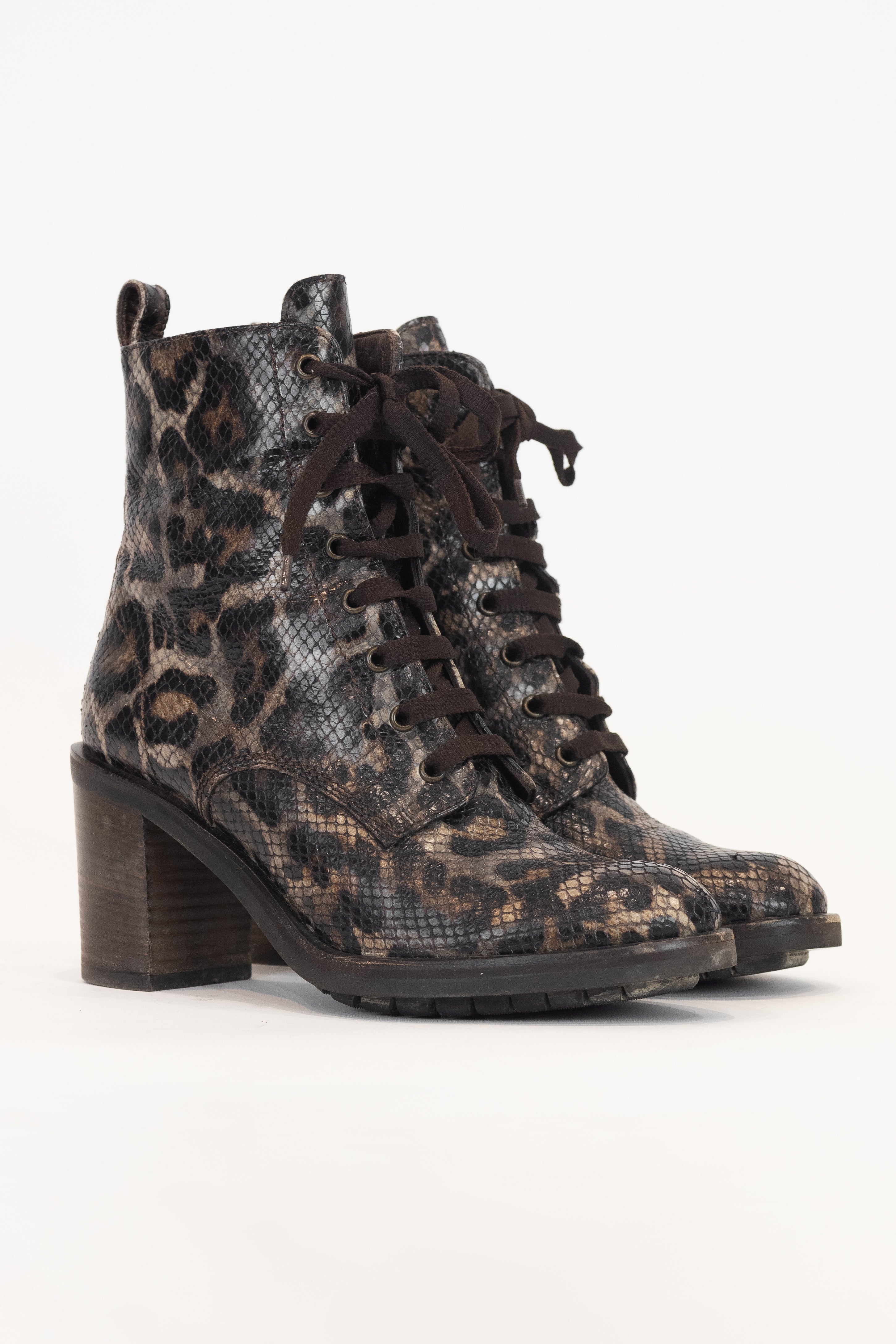 Brown Python Leather Cheetah Print Boot Leather