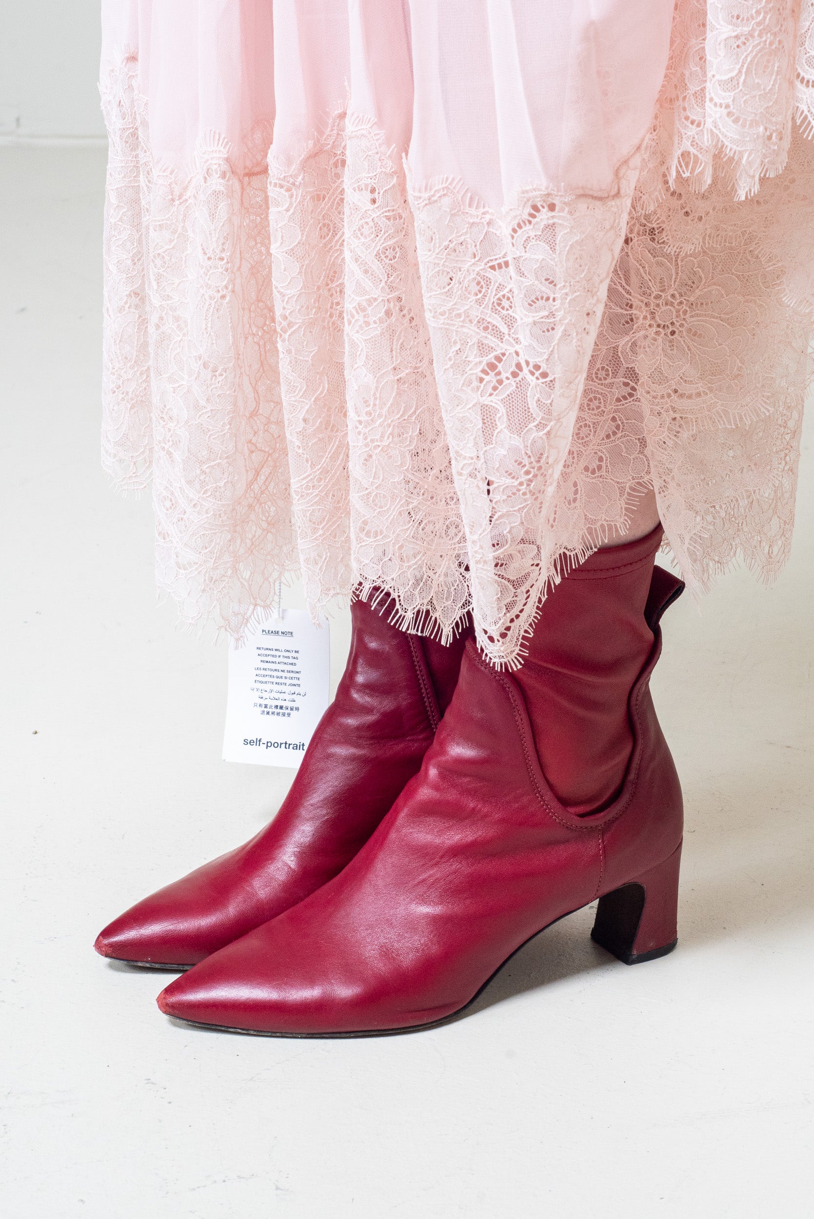 Red Pointed Toe Leather Heeled Boot