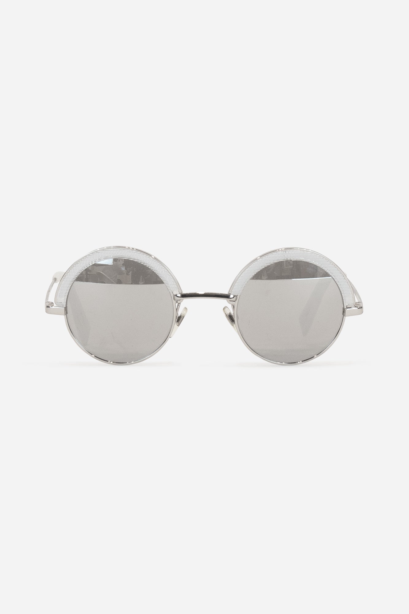 Reflective Round White Frame Sunglasses  Plastic/Metal