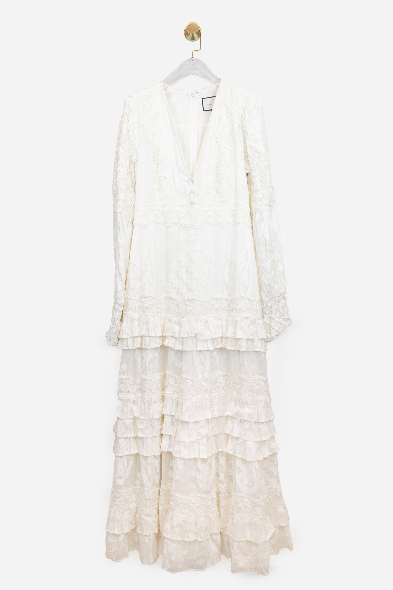 White V-Cut Embroidered Tiered Maxi Dress