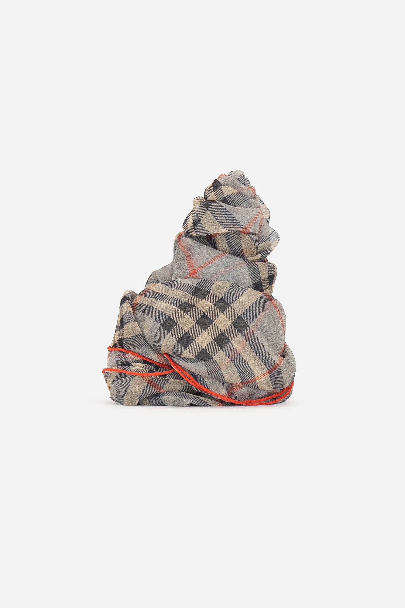 Shear Grey Check Scarf With Red Lining SIlk