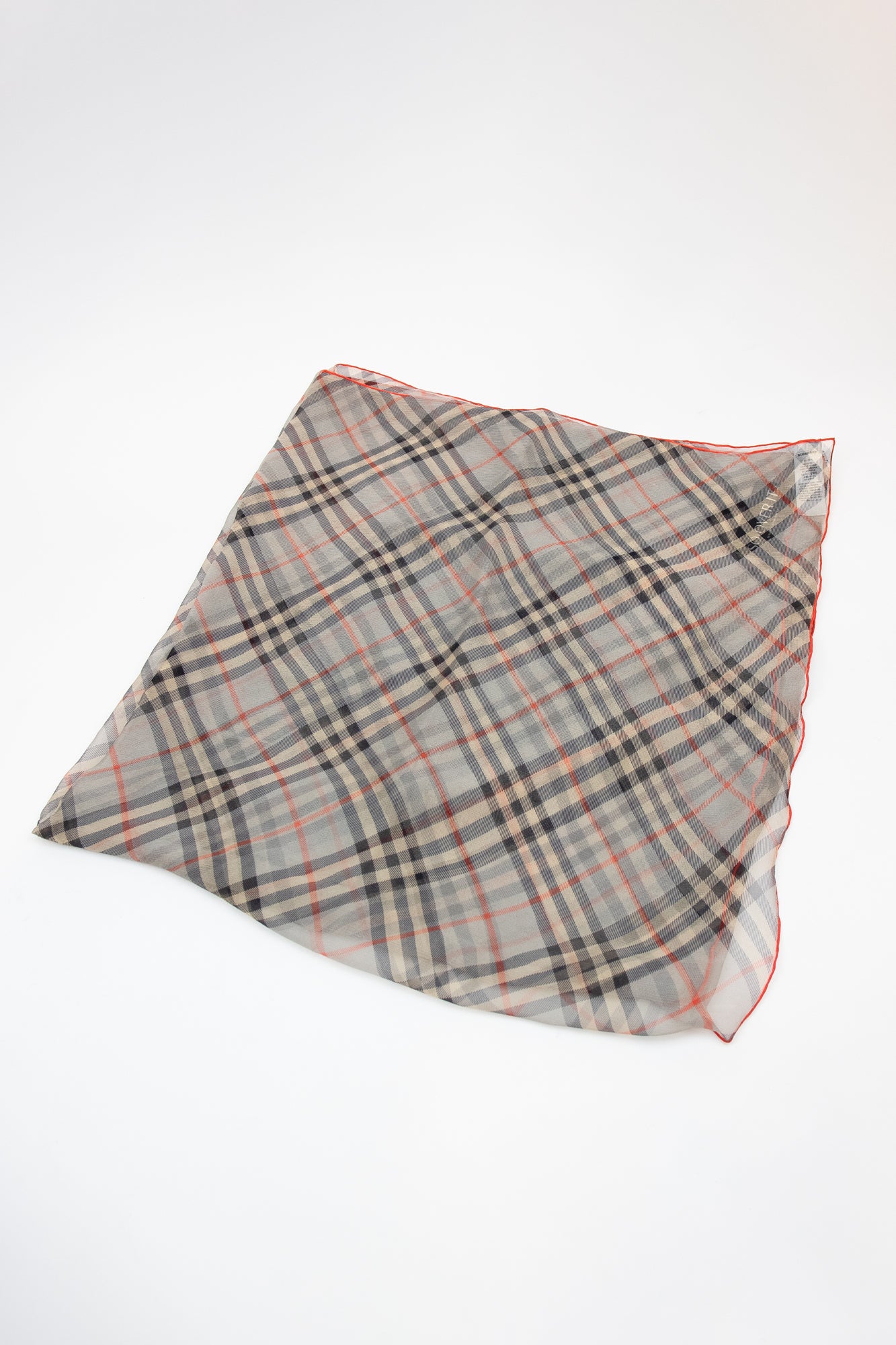 Shear Grey Check Scarf With Red Lining SIlk