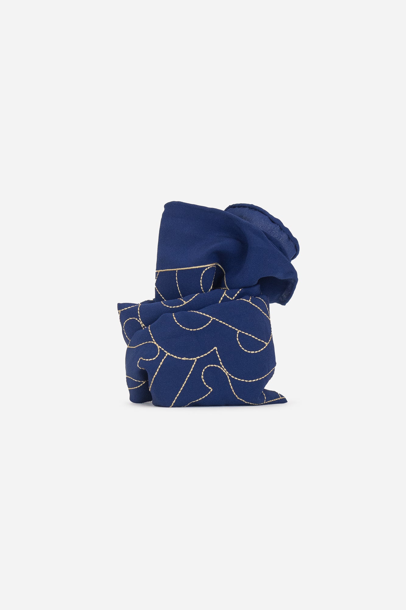 Navy Gold Stitch Monogram Scarf Silk