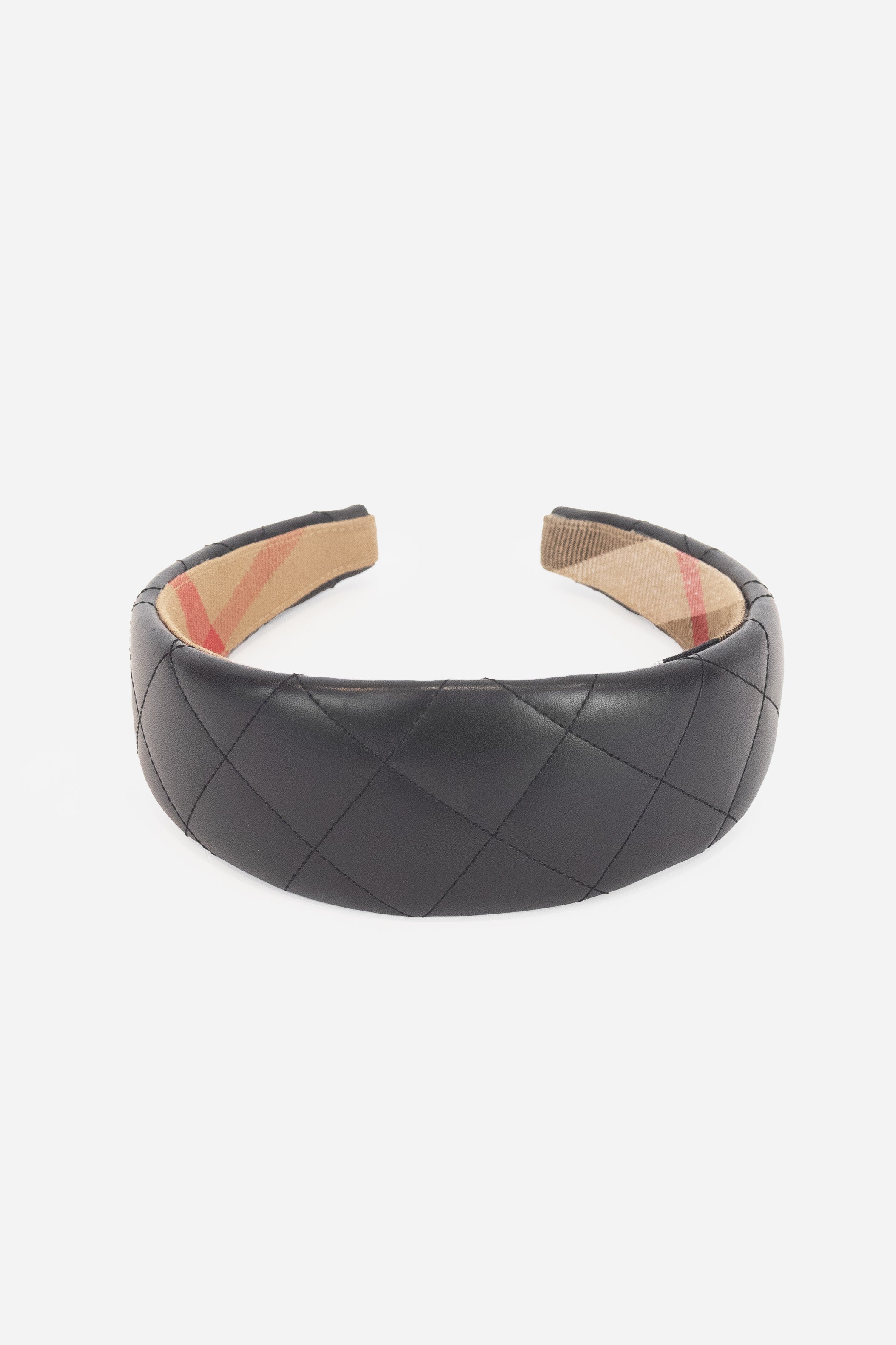 Leather Headband With Check Interior Leather/Canvas