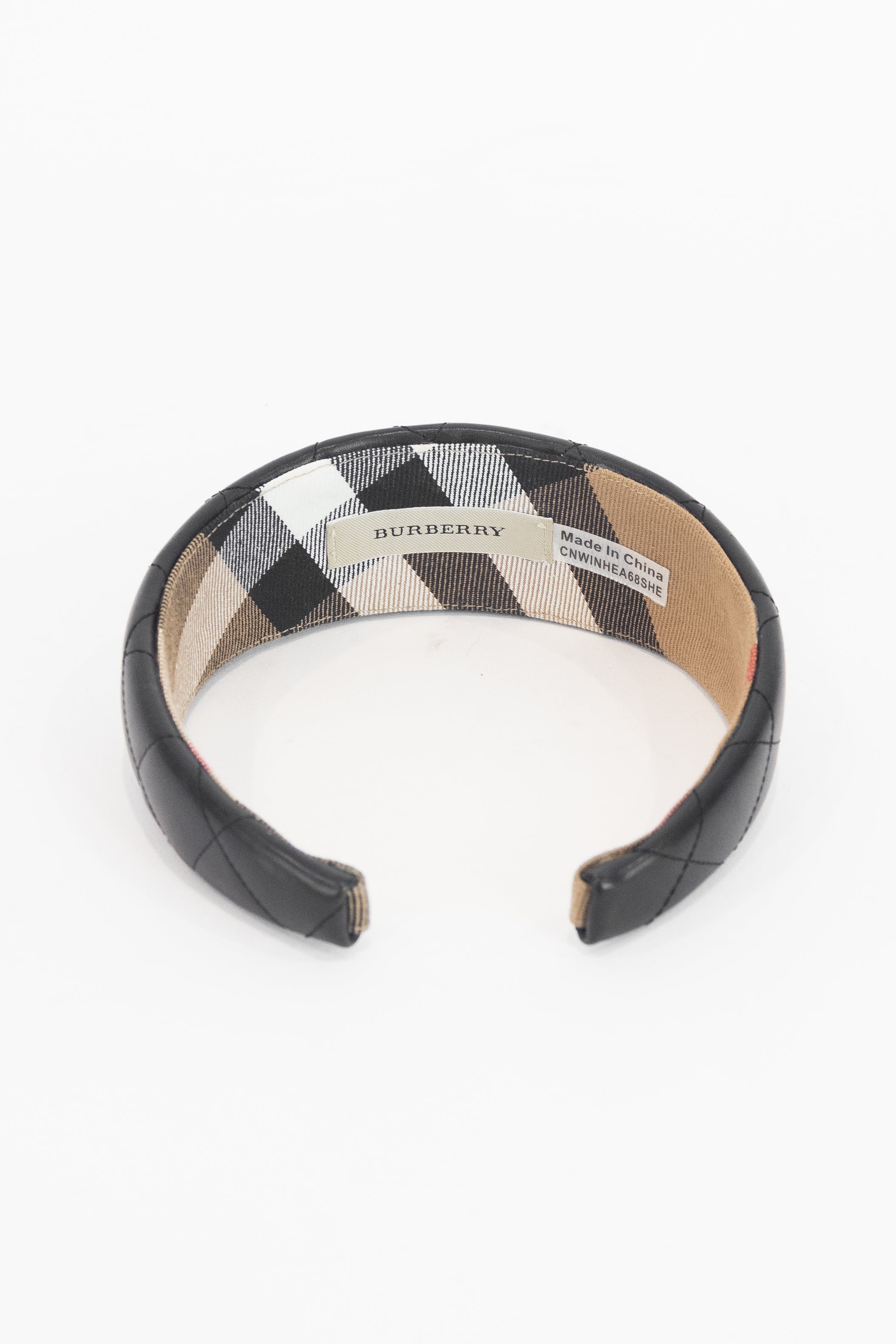 Leather Headband With Check Interior Leather/Canvas