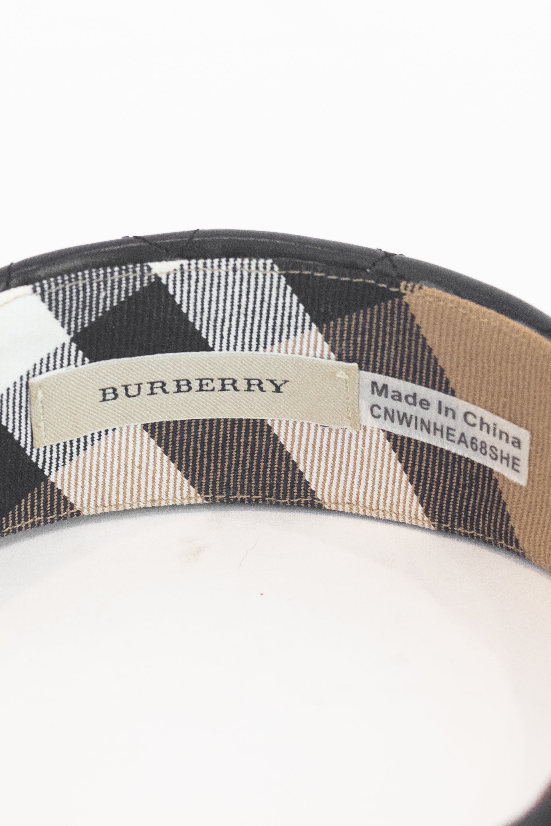 Leather Headband With Check Interior Leather/Canvas