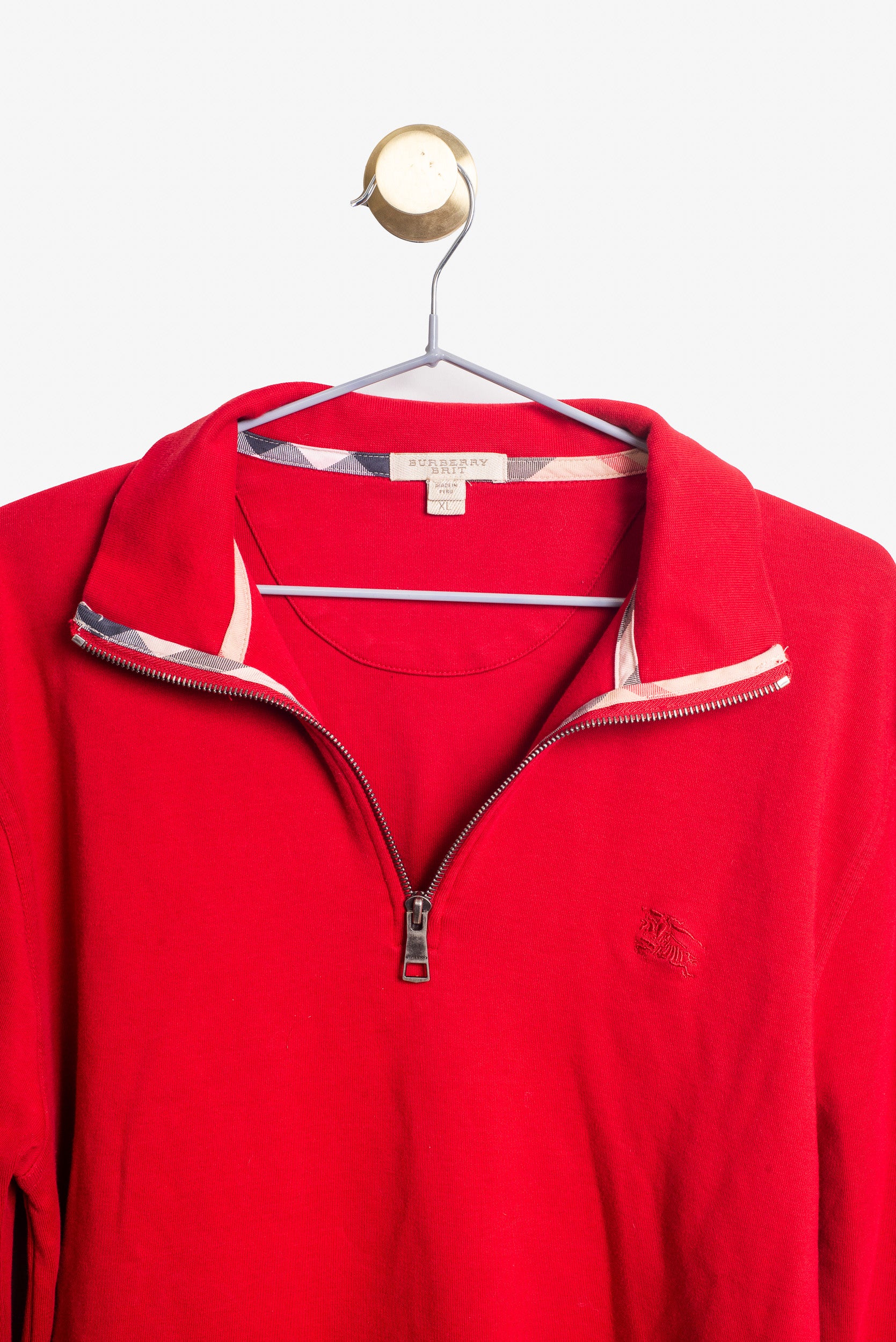 Red Long Sleeve Quarter Zip Cotton