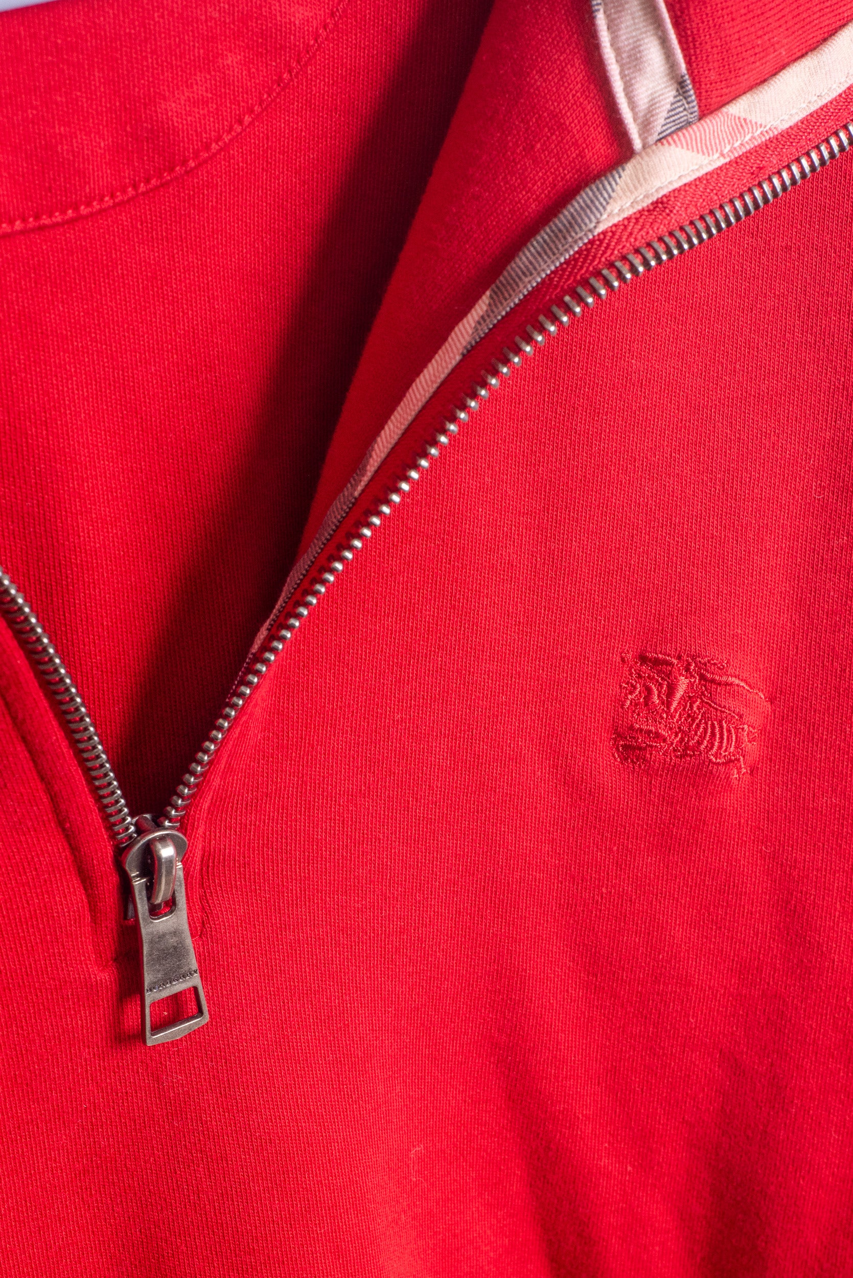 Red Long Sleeve Quarter Zip Cotton